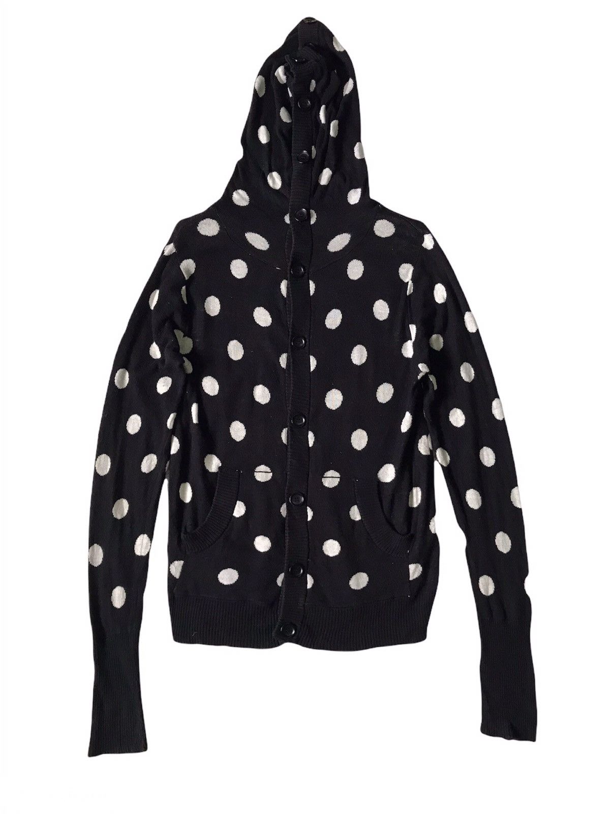 Japanese Brand Jungle Storm Polka Dot Cardigan Sweater Full Button Hooded Size US M / EU 48-50 / 2 - 1 Thumbnail
