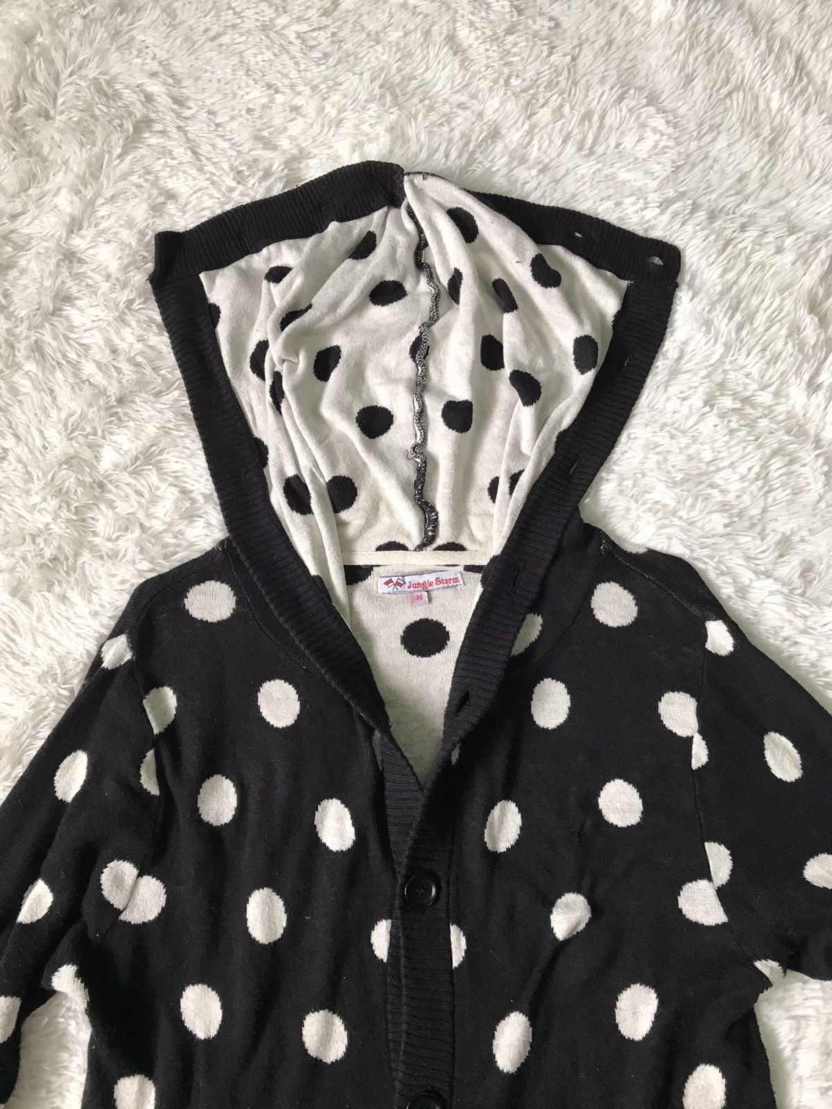 Japanese Brand Jungle Storm Polka Dot Cardigan Sweater Full Button Hooded Size US M / EU 48-50 / 2 - 13 Thumbnail