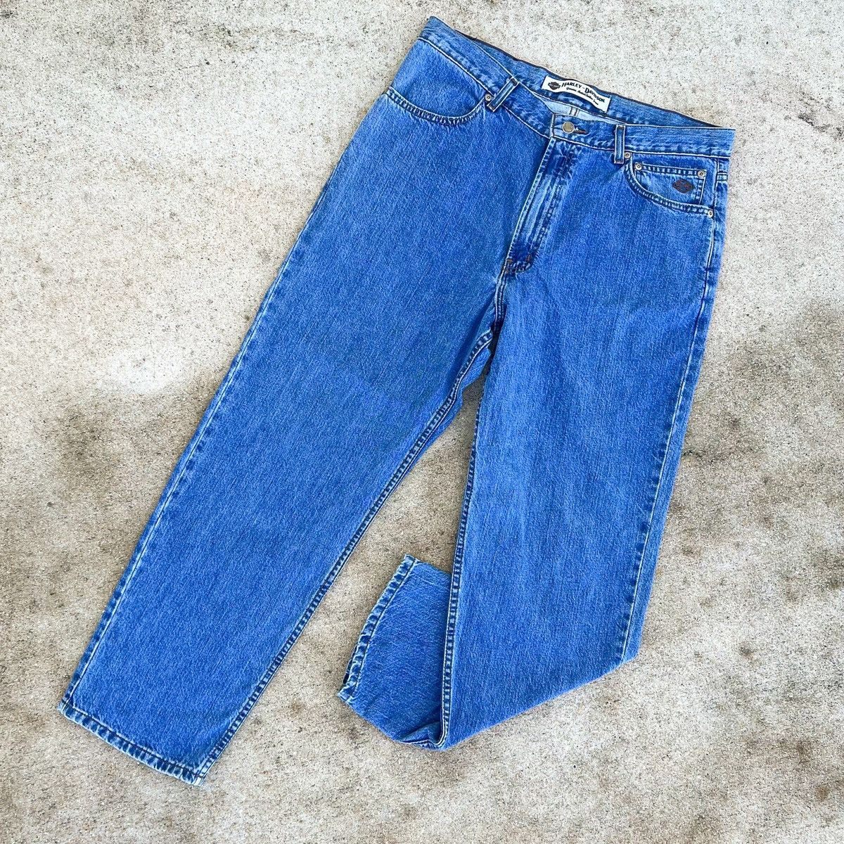 Harley Davidson × Vintage Vintage Harley Davidson Biker Denim Jeans 36x30 Light Wash Size US 36 / EU 52 - 1 Thumbnail