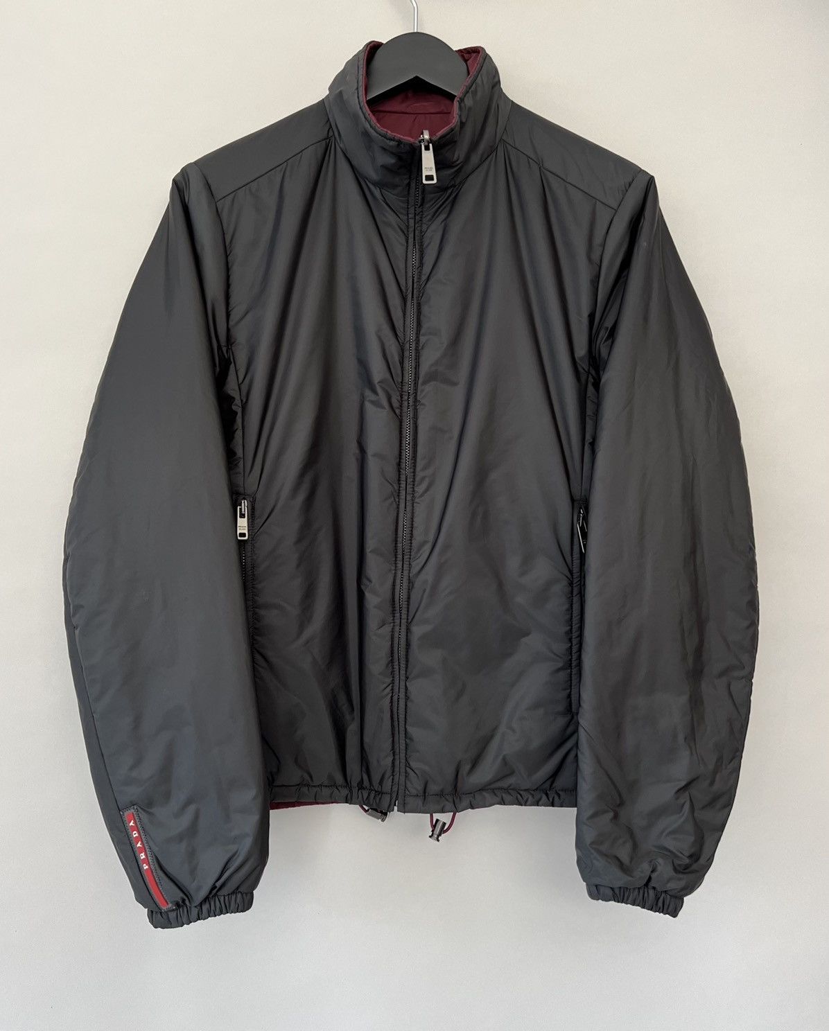 Pre-owned Prada Nylon Padded Reversible Jacket In Black/burgundy