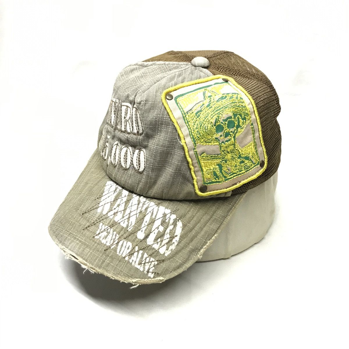 Designer Wanted Dead Or Live Skull Stich Logo Distressed Trucker Hat Size ONE SIZE - 2 Thumbnail