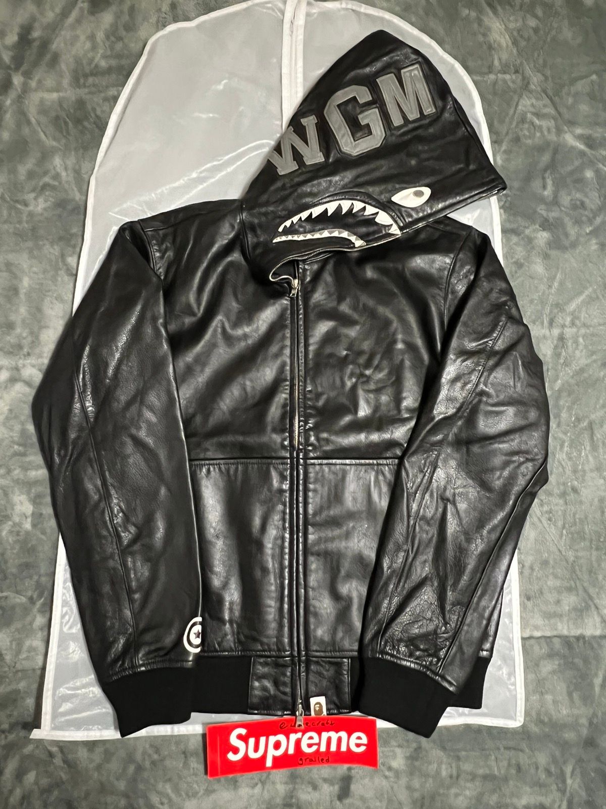 Bape SAMPLE Shark leather jacket | Grailed