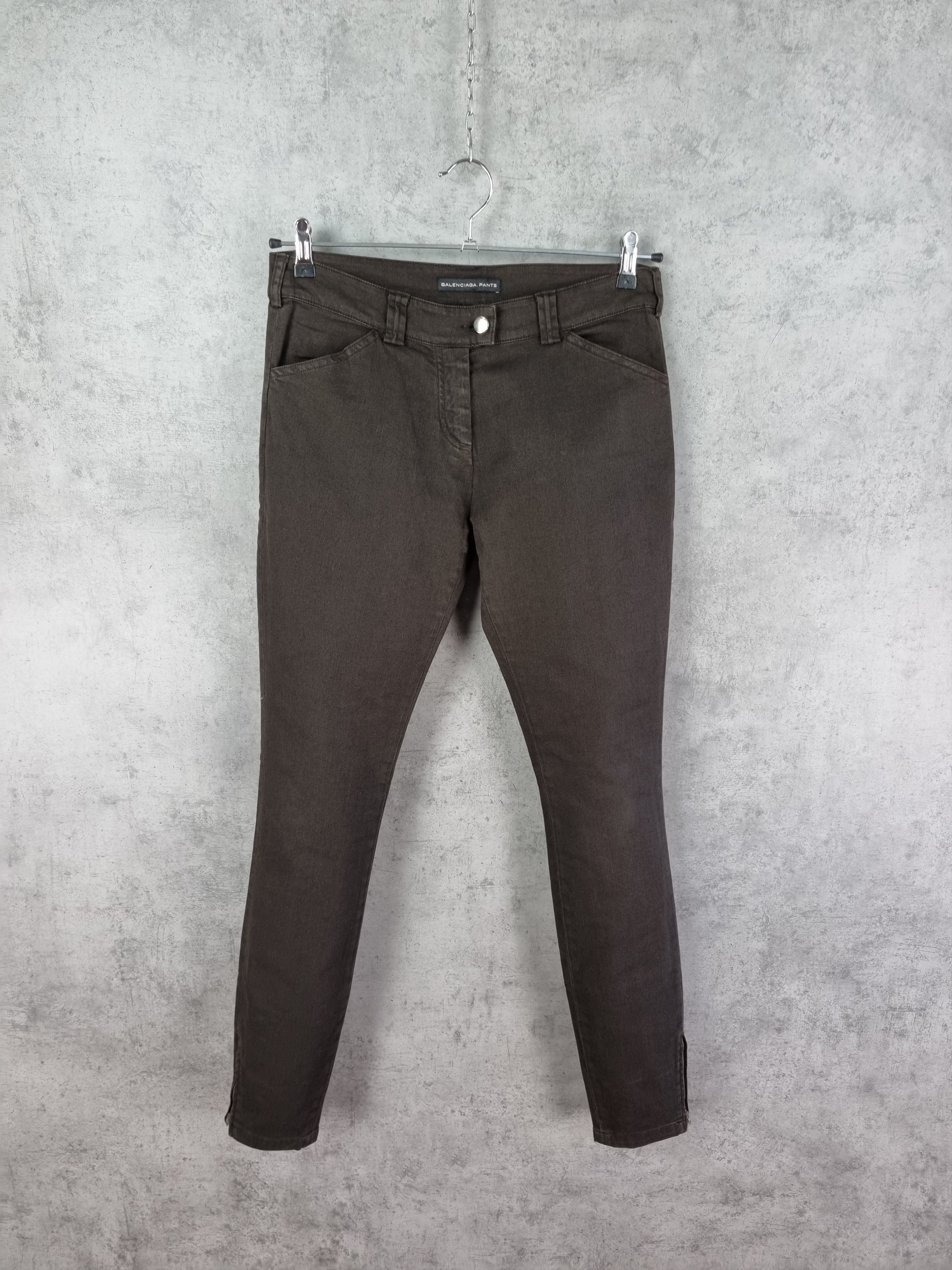 image of Balenciaga Brown Denim Down Zipper Skinny Pants in Chocolate Brown, Women's (Size 28)