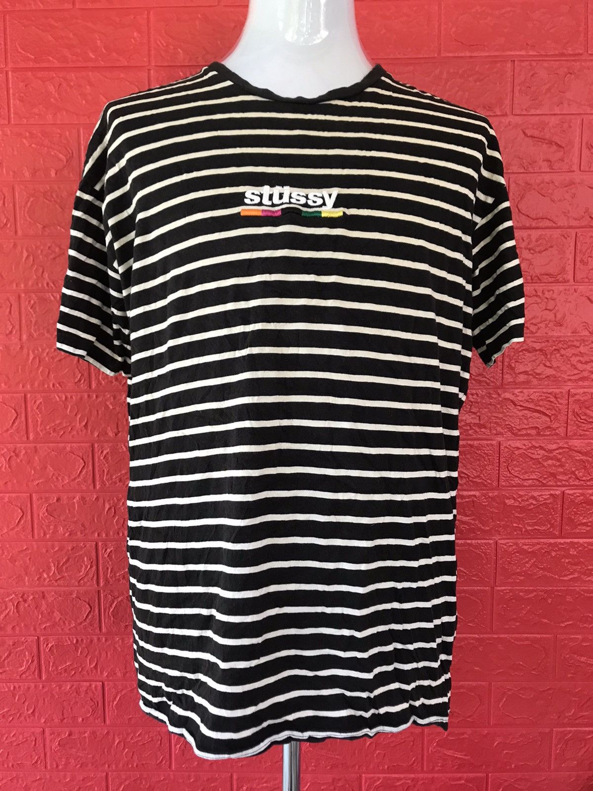 Japanese Brand × Stussy STUSSY STRIPED TSHIRT BIG LOGO EMBROIDERY Size US L / EU 52-54 / 3 - 1 Thumbnail