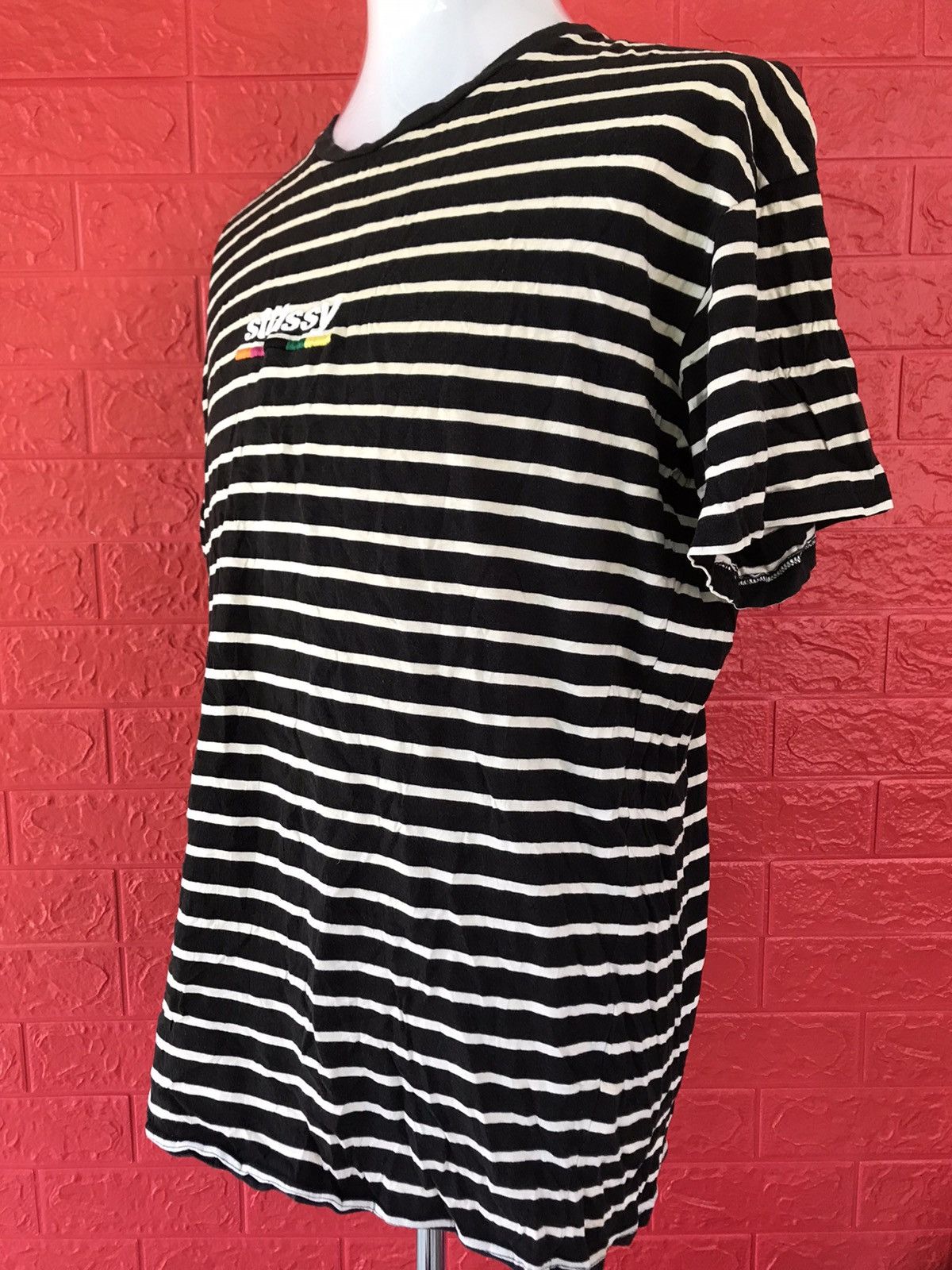Japanese Brand × Stussy STUSSY STRIPED TSHIRT BIG LOGO EMBROIDERY Size US L / EU 52-54 / 3 - 6 Thumbnail
