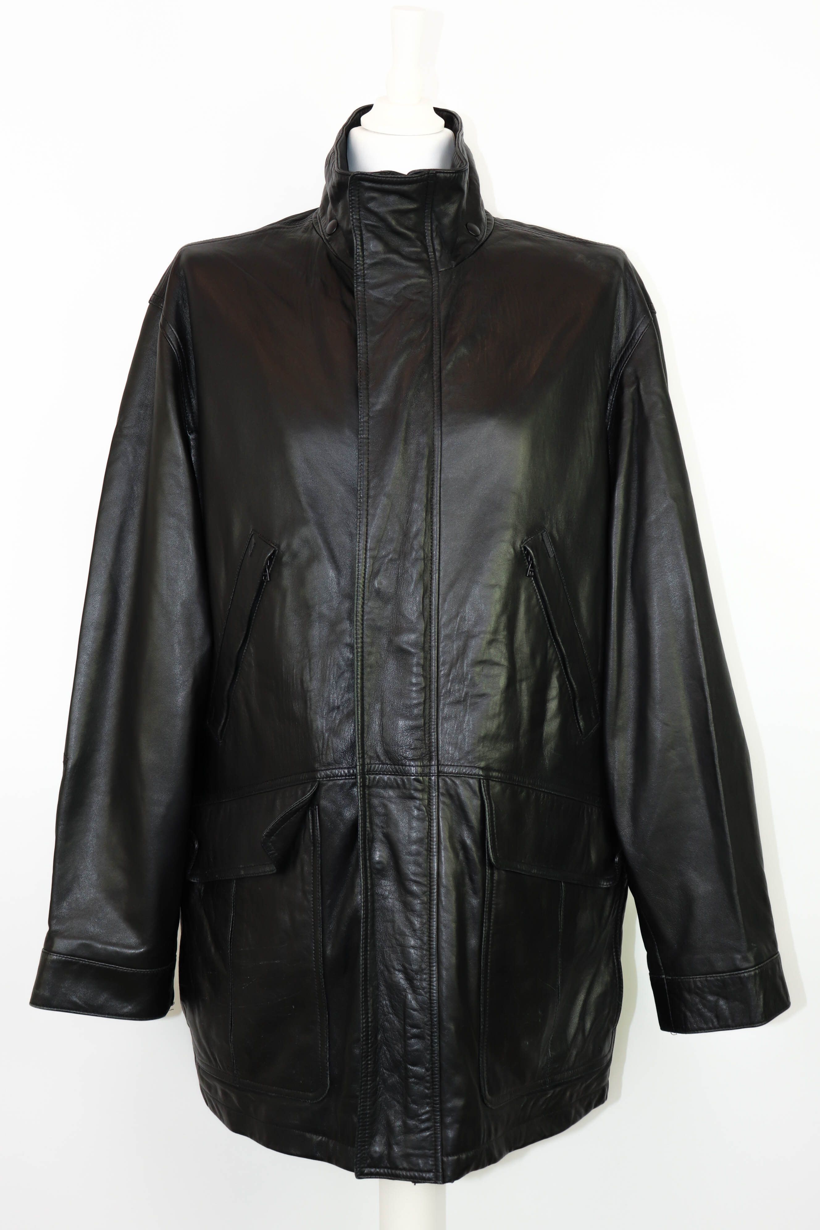 Paul Shark Yachting Vintage 90s Black Leather Coat Jacket