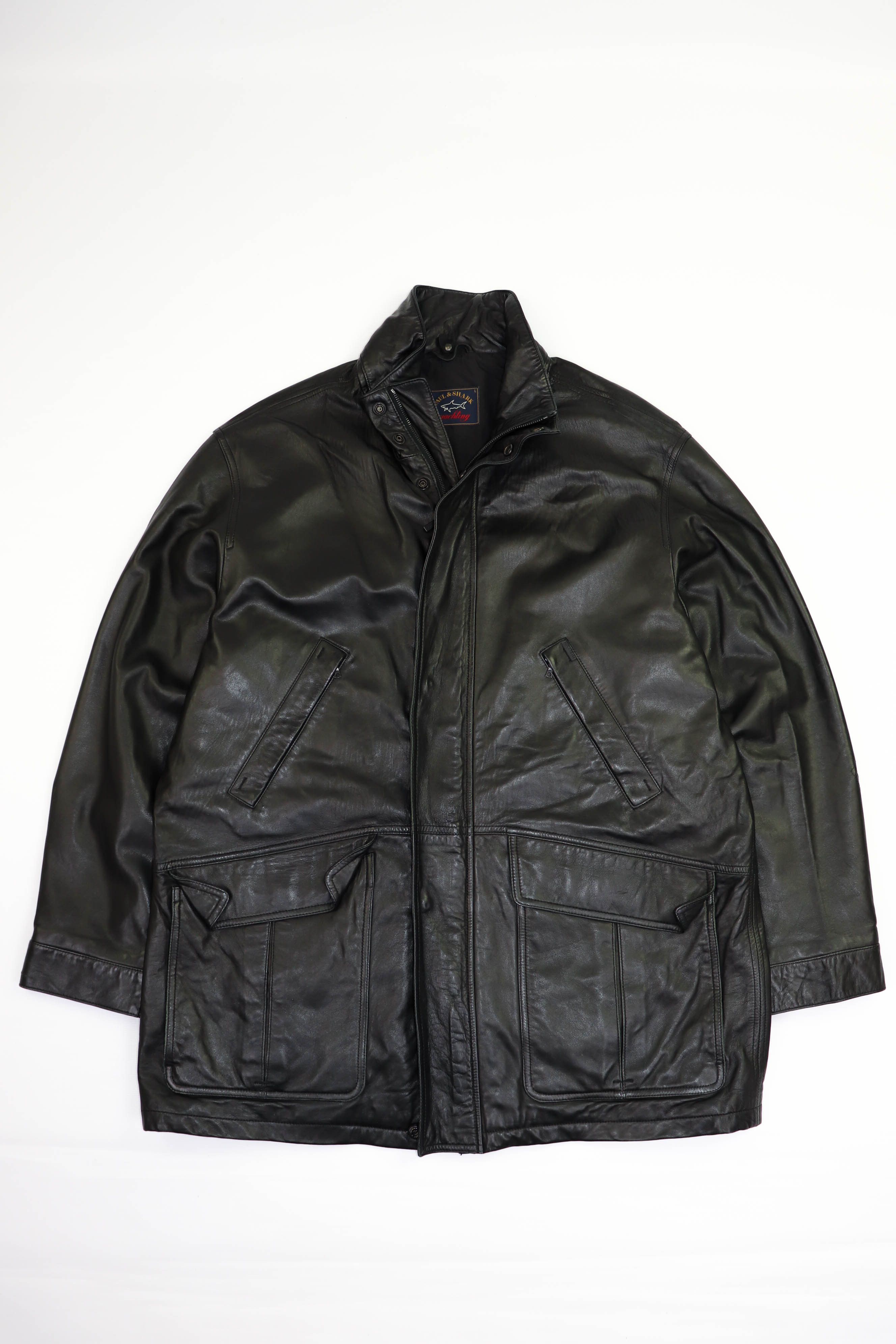 Paul Shark Yachting Vintage 90s Black Leather Coat Jacket