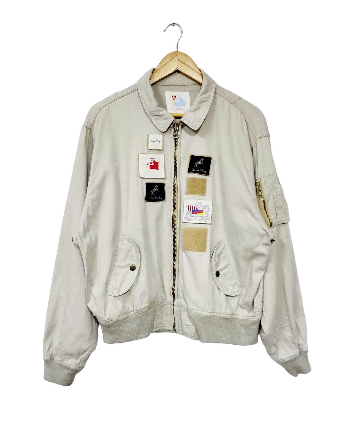 image of Ma-1 Spark Plug Patches Bomber Jacket, Men's (Size Medium)