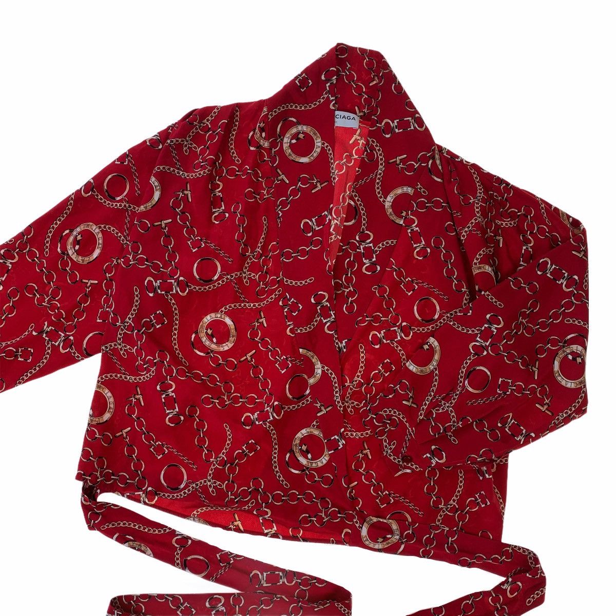 Balenciaga Chain Print Silk Wrap Blouse