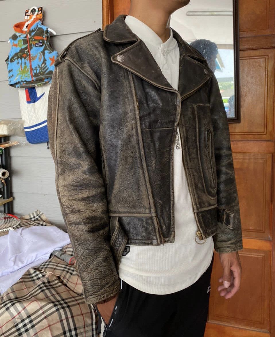Genuine Leather ⚡️Vintage Double Collar Bikers Leather Jacket Size US S / EU 44-46 / 1 - 13 Thumbnail