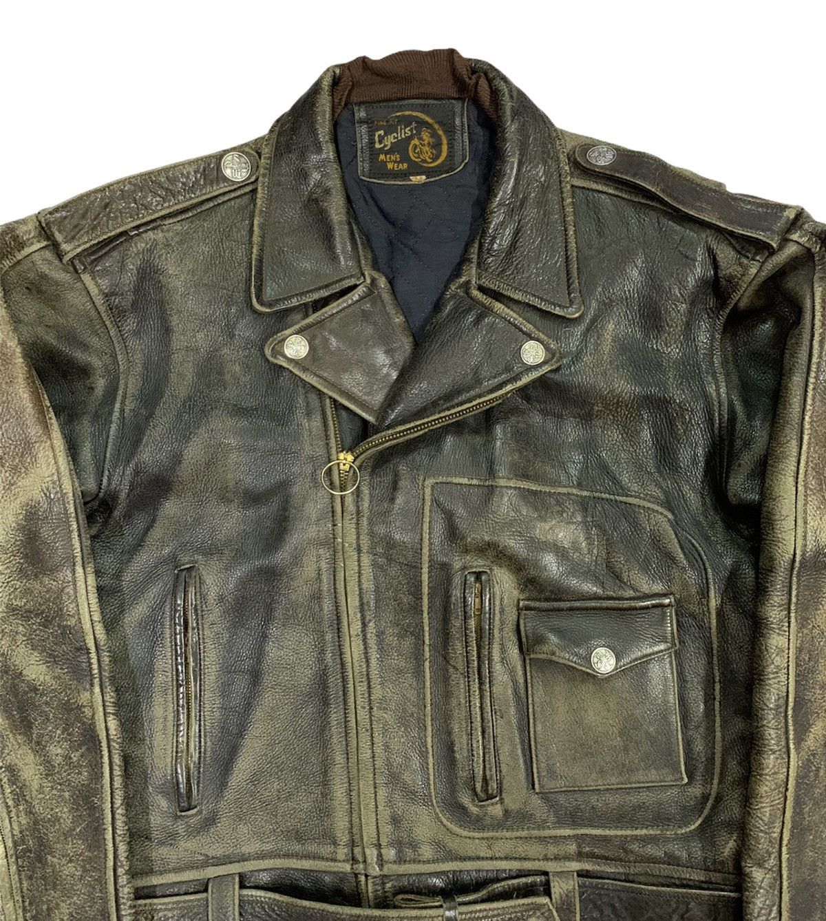 Genuine Leather ⚡️Vintage Double Collar Bikers Leather Jacket Size US S / EU 44-46 / 1 - 2 Thumbnail