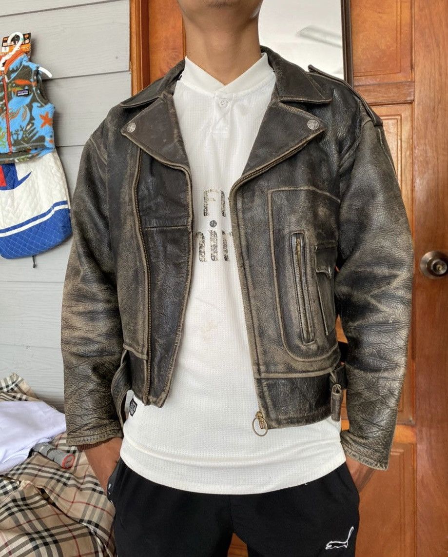 Genuine Leather ⚡️Vintage Double Collar Bikers Leather Jacket Size US S / EU 44-46 / 1 - 15 Thumbnail