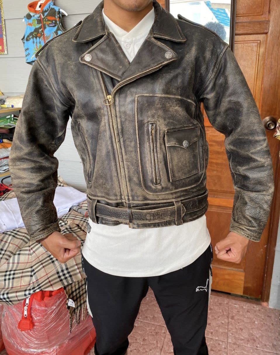 Genuine Leather ⚡️Vintage Double Collar Bikers Leather Jacket Size US S / EU 44-46 / 1 - 12 Thumbnail