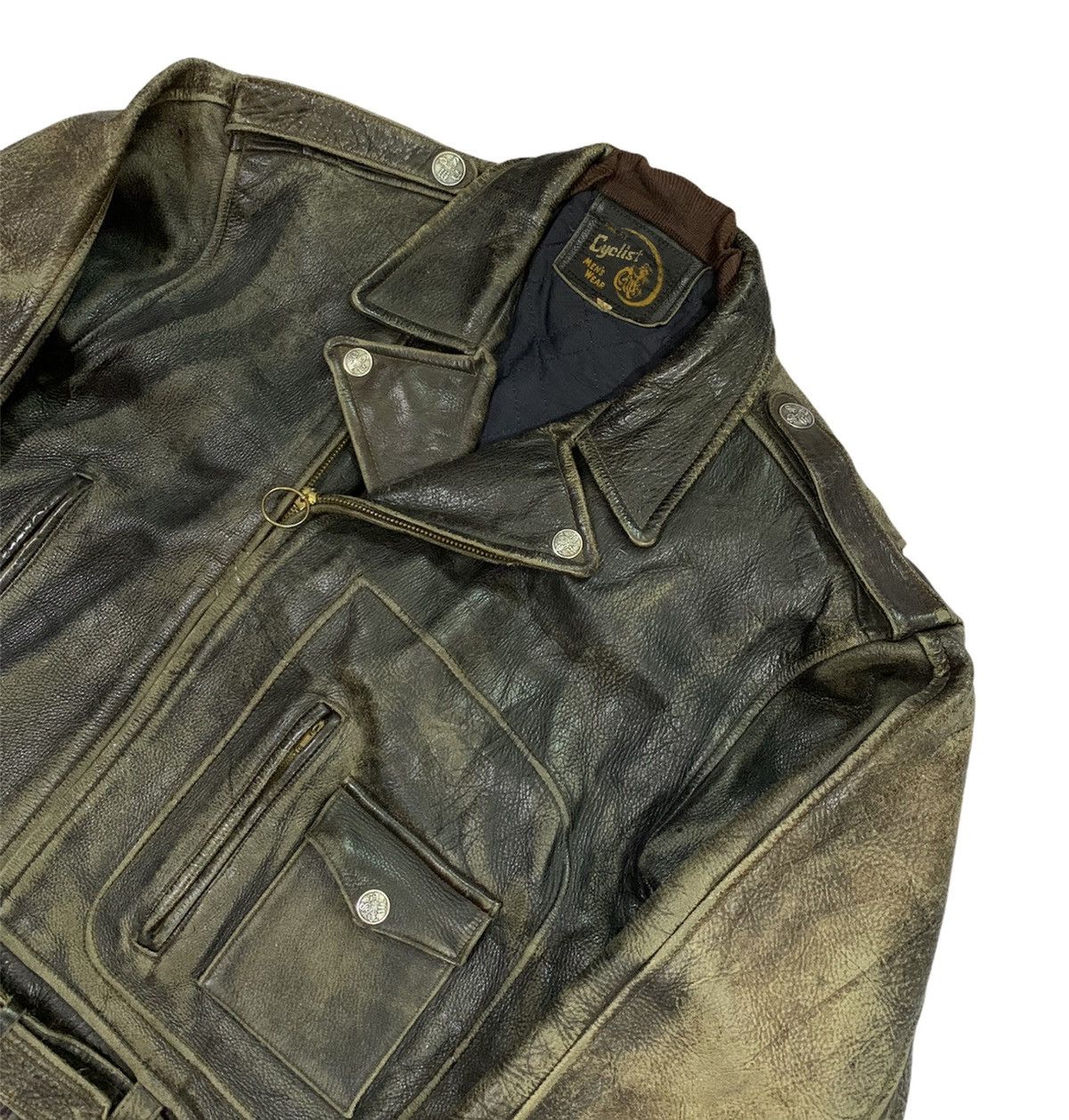 Genuine Leather ⚡️Vintage Double Collar Bikers Leather Jacket Size US S / EU 44-46 / 1 - 3 Thumbnail