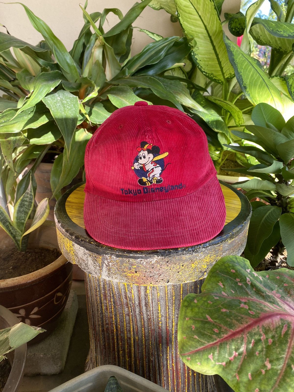 image of Disney x Mickey Mouse Vintage 80's Mickey Mouse Corduroy Cap in Maroon, Men's
