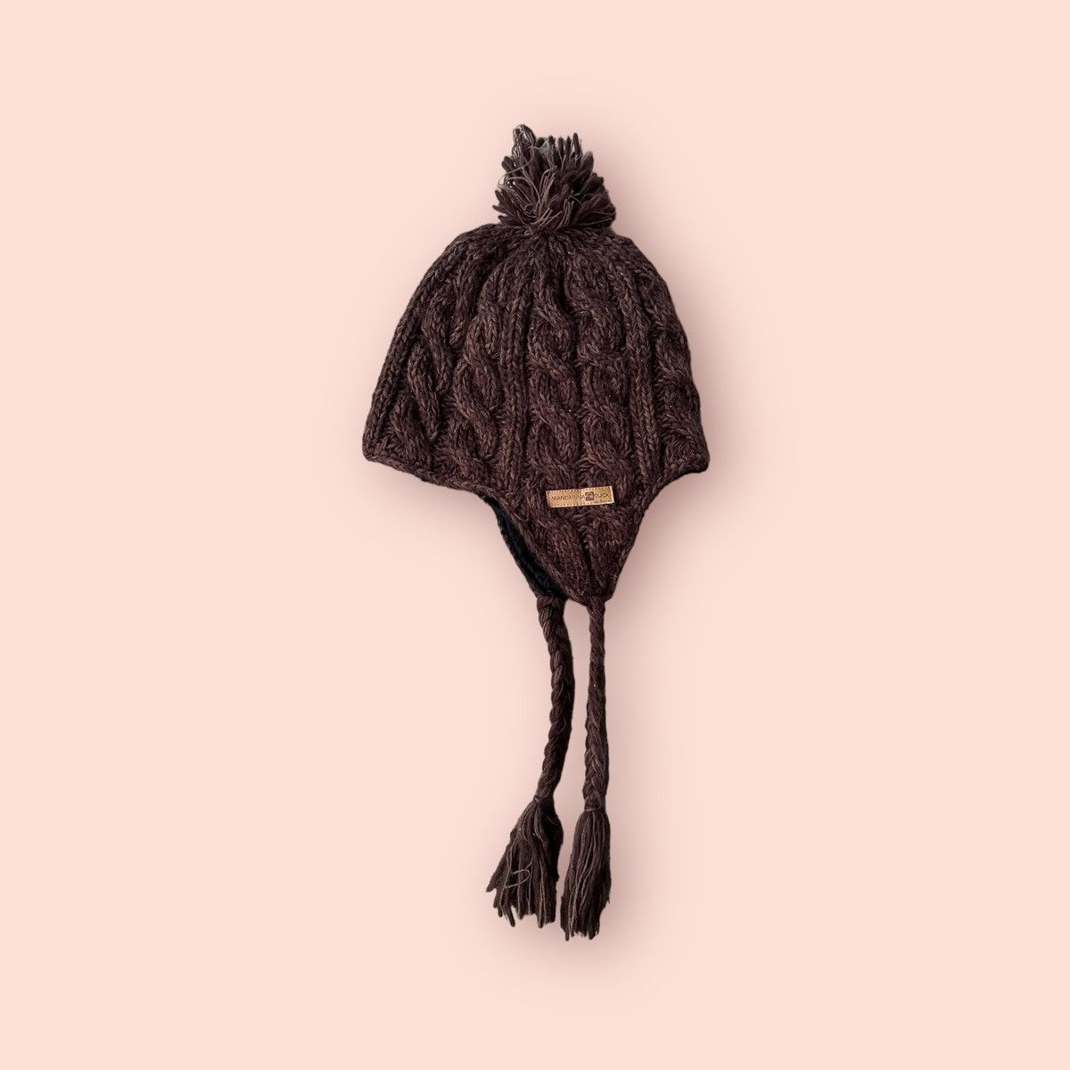 Japanese Brand VINTAGE MANDARINA DUCK CABLE KNITTED EARFLAP BEANIE Size ONE SIZE - 1 Thumbnail