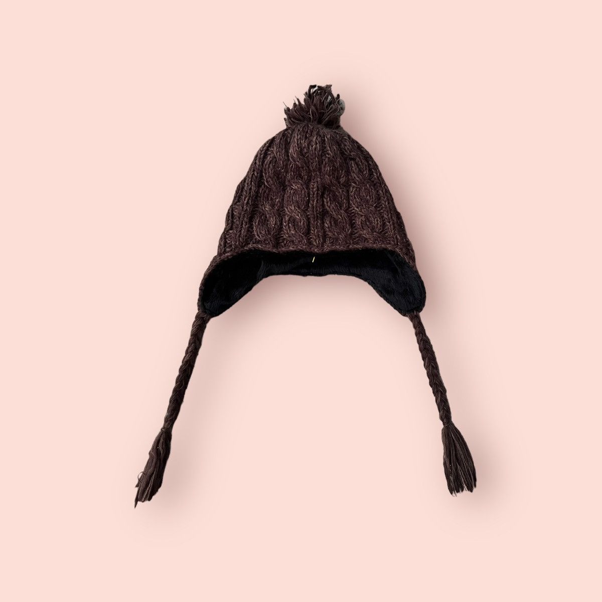 Japanese Brand VINTAGE MANDARINA DUCK CABLE KNITTED EARFLAP BEANIE Size ONE SIZE - 5 Thumbnail