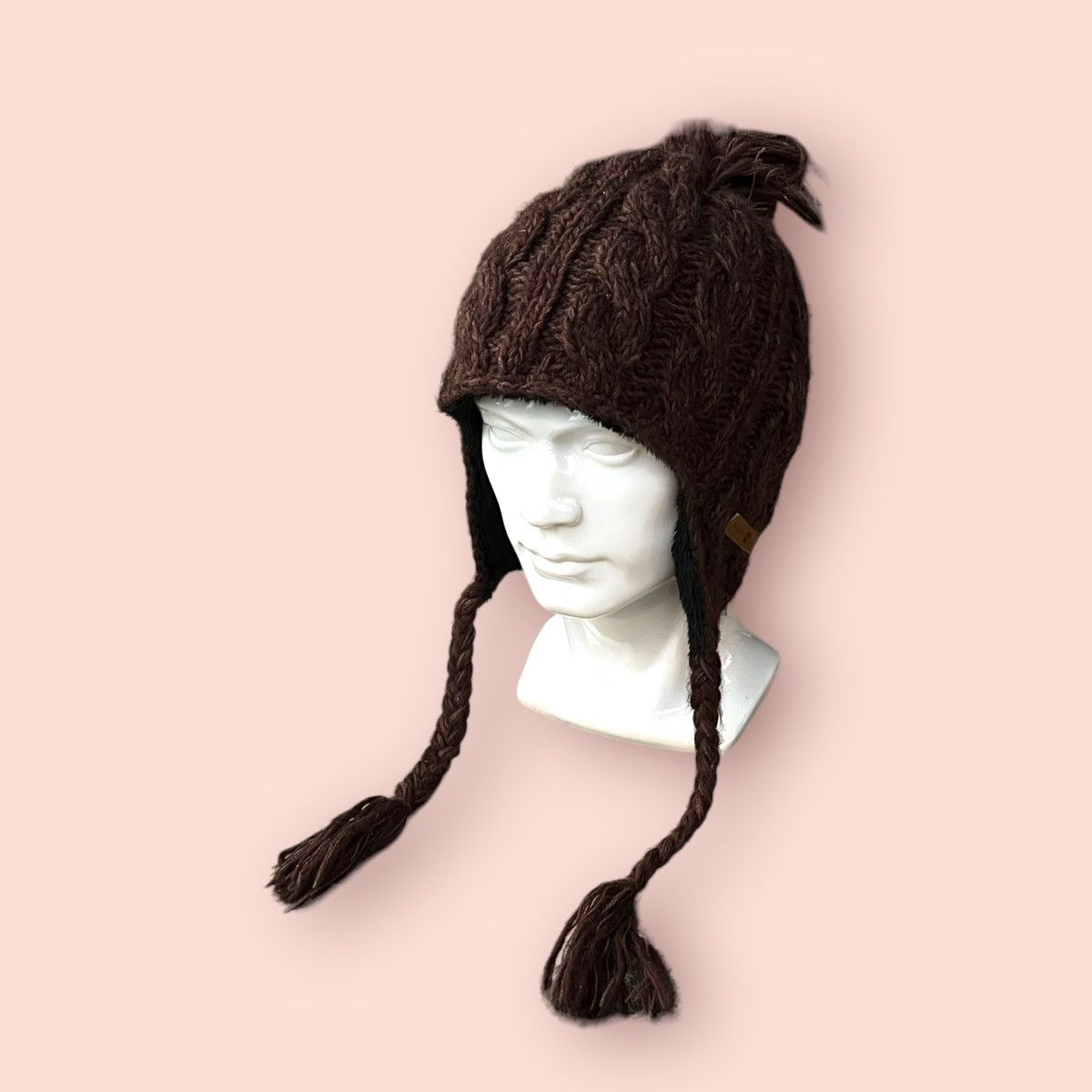 Japanese Brand VINTAGE MANDARINA DUCK CABLE KNITTED EARFLAP BEANIE Size ONE SIZE - 15 Thumbnail