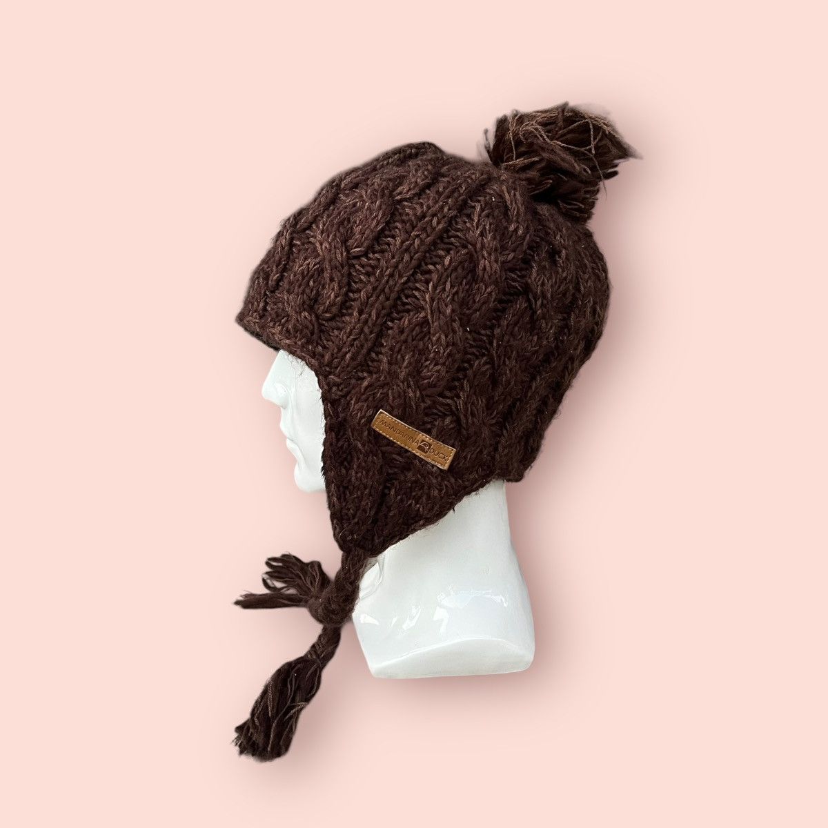 Japanese Brand VINTAGE MANDARINA DUCK CABLE KNITTED EARFLAP BEANIE Size ONE SIZE - 19 Thumbnail