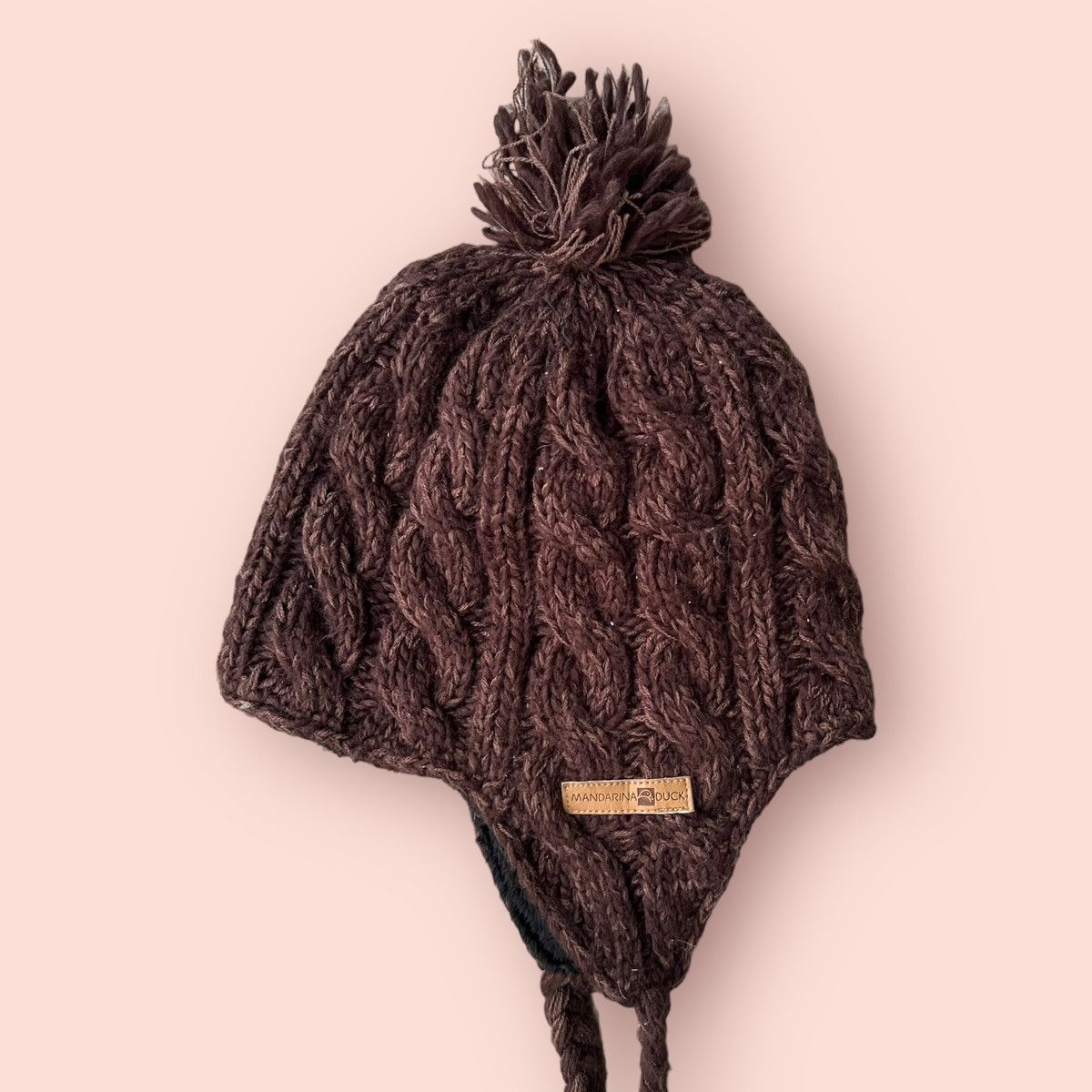 Japanese Brand VINTAGE MANDARINA DUCK CABLE KNITTED EARFLAP BEANIE Size ONE SIZE - 2 Thumbnail
