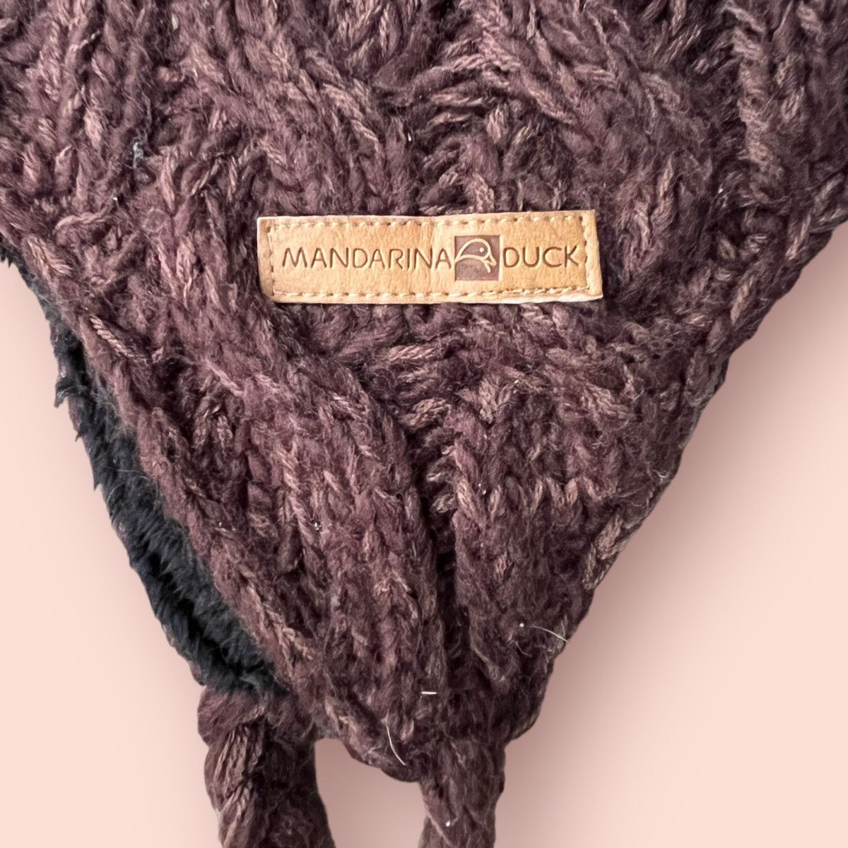 Japanese Brand VINTAGE MANDARINA DUCK CABLE KNITTED EARFLAP BEANIE Size ONE SIZE - 3 Thumbnail