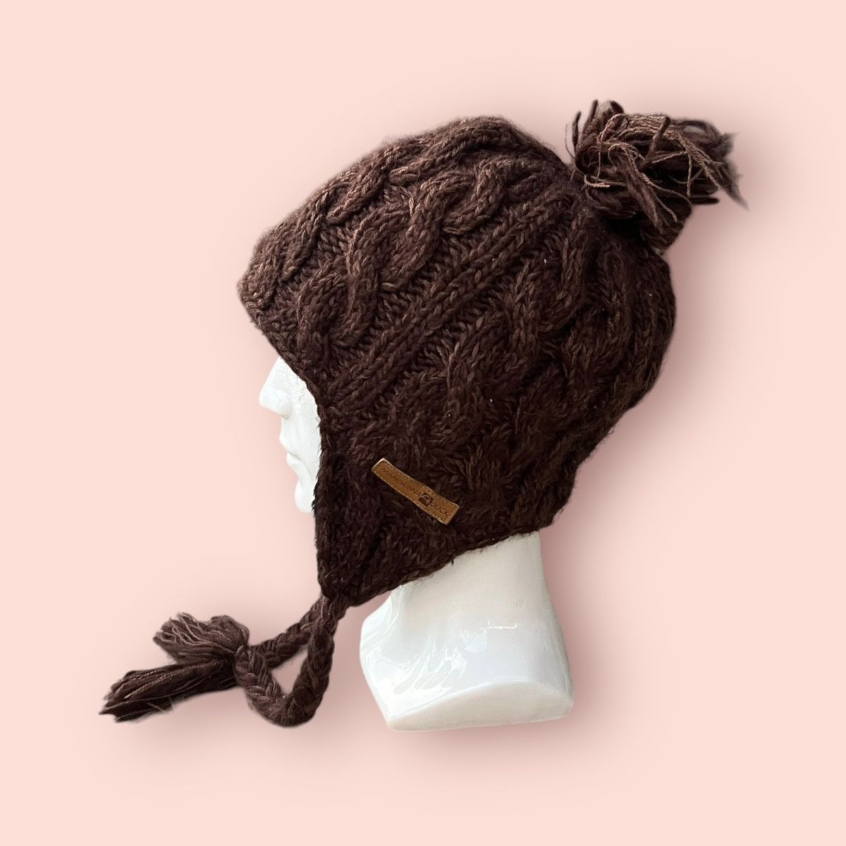 Japanese Brand VINTAGE MANDARINA DUCK CABLE KNITTED EARFLAP BEANIE Size ONE SIZE - 17 Thumbnail