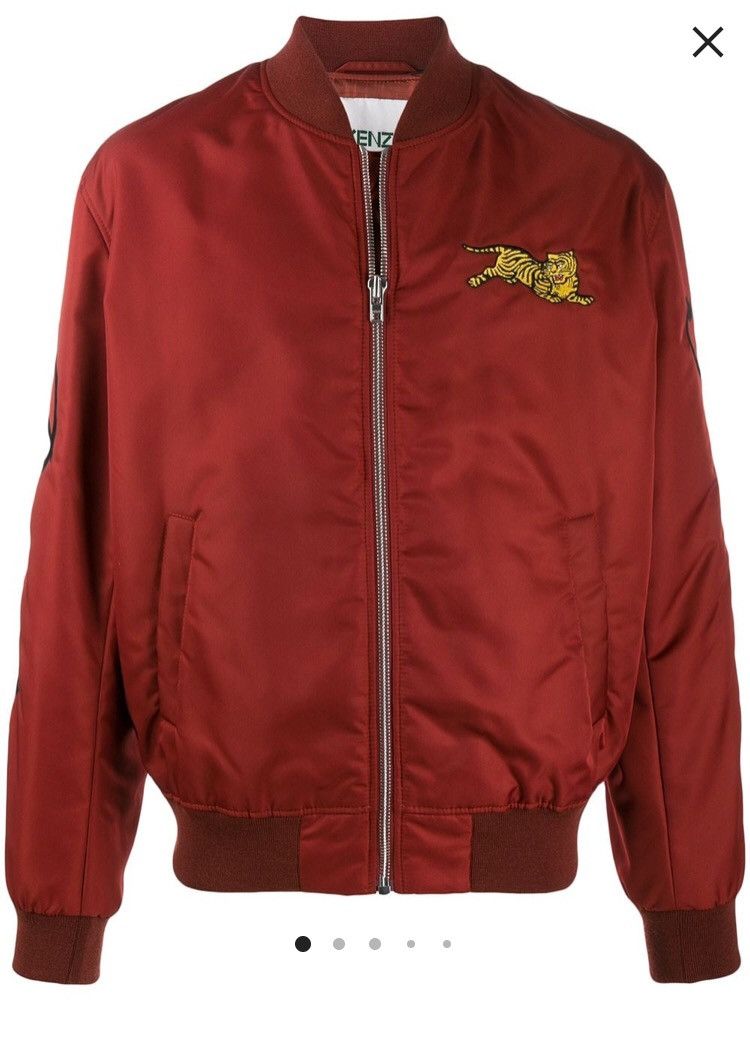 image of Kenzo Jumping Tiger Bomber Jacket in Maroon, Men's (Size Medium)