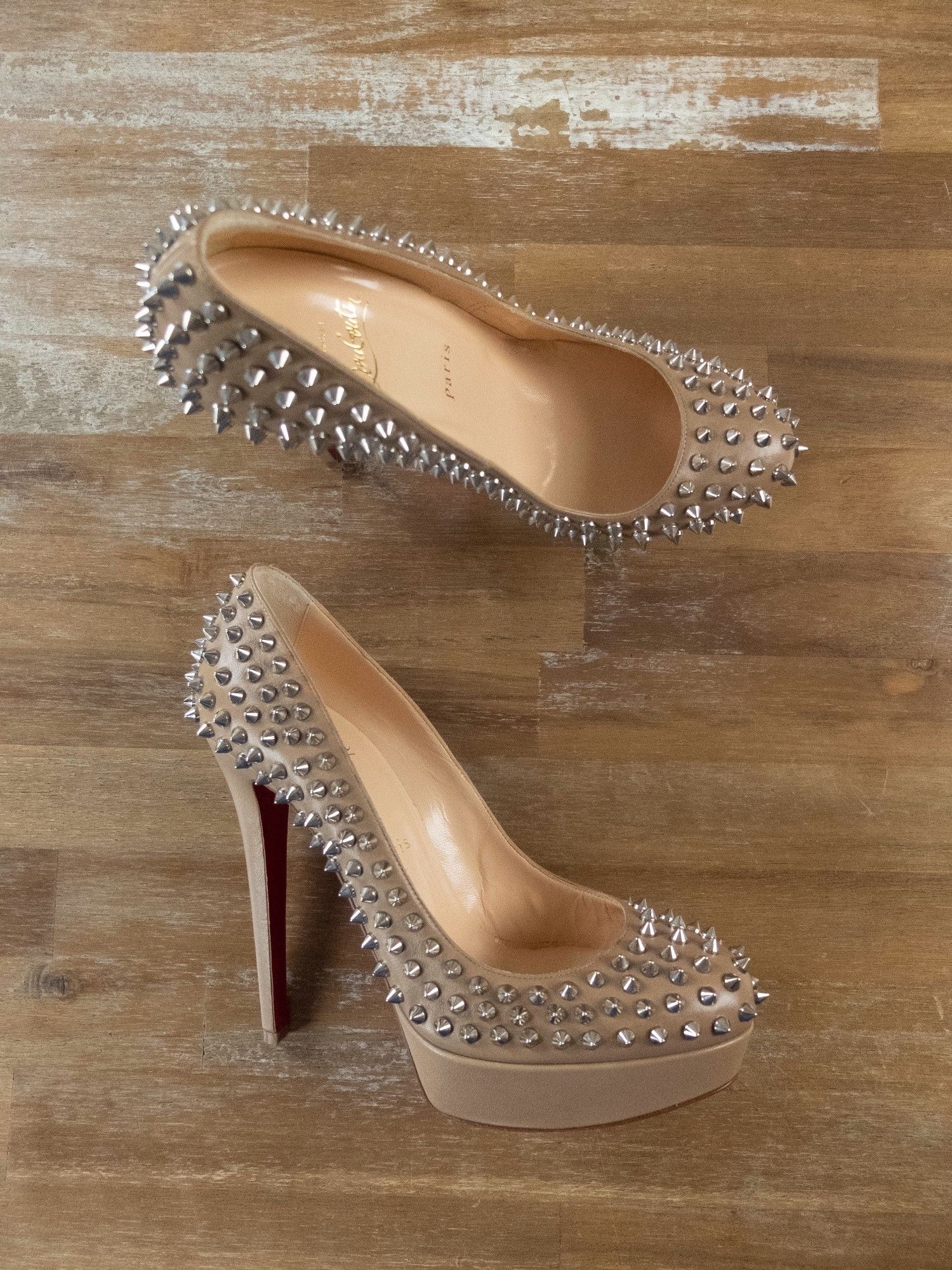 image of Christian Louboutin Bianca Spikes Beige Leather Pumps 10 Shoes, Women's