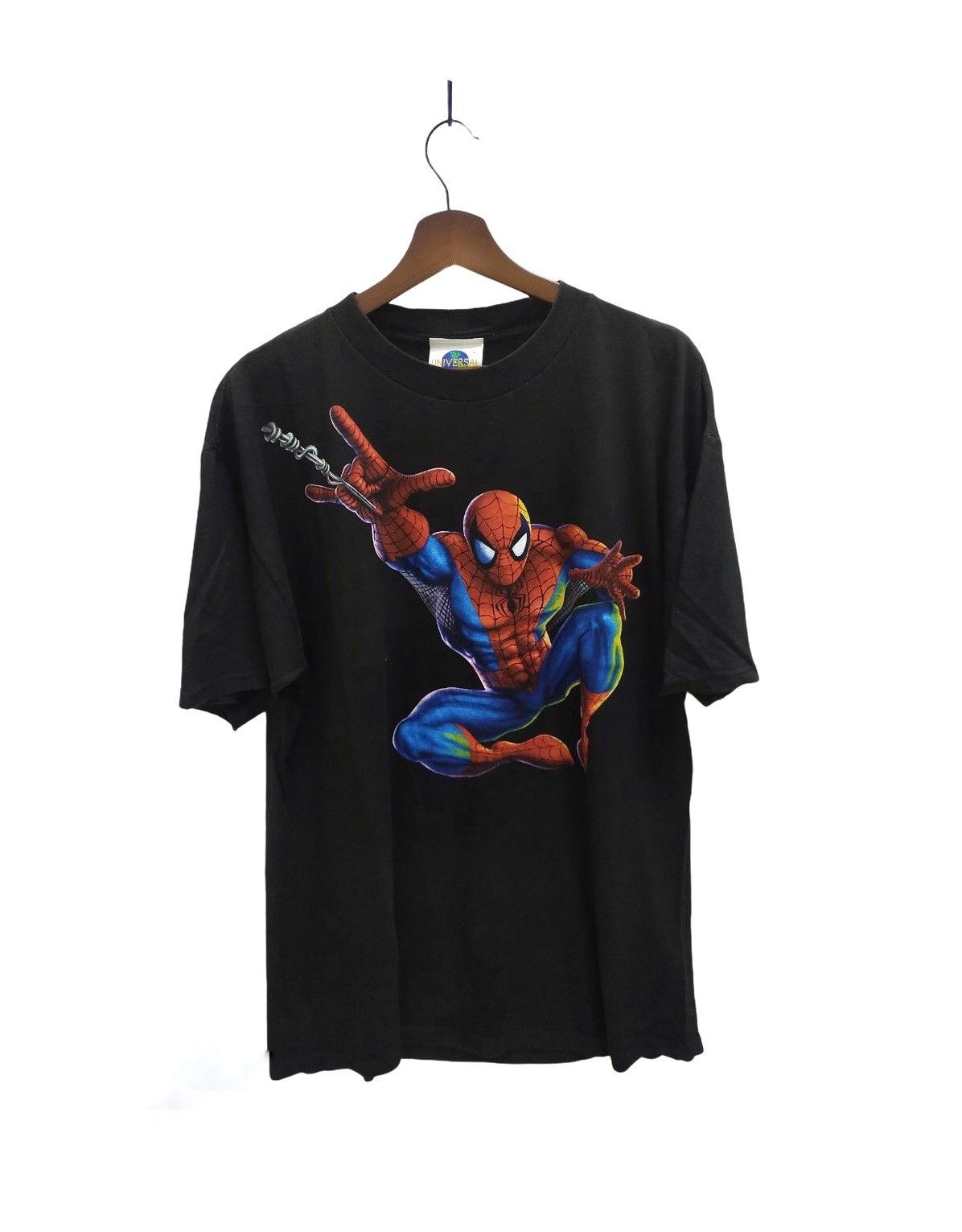 image of Vintage Spider-Man Marvel Comics Erik Larsen Mega Print Tee in Black, Men's (Size Large)