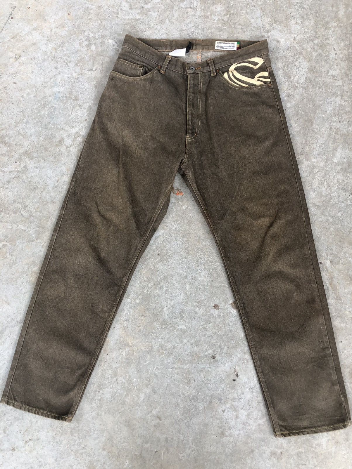 Japanese Brand Scanner Fundamental Baggy Jeans hip hop Painted Denim Size US 33 - 1 Thumbnail