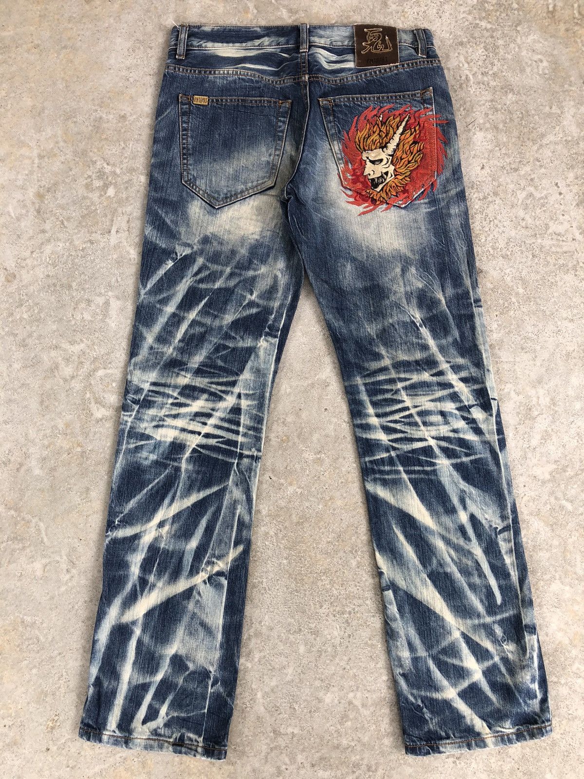 image of Distressed Denim Oniarai Embroidered Jeans Acid Wash Jeans Distressed Jeans in Blue, Men's (Size 33