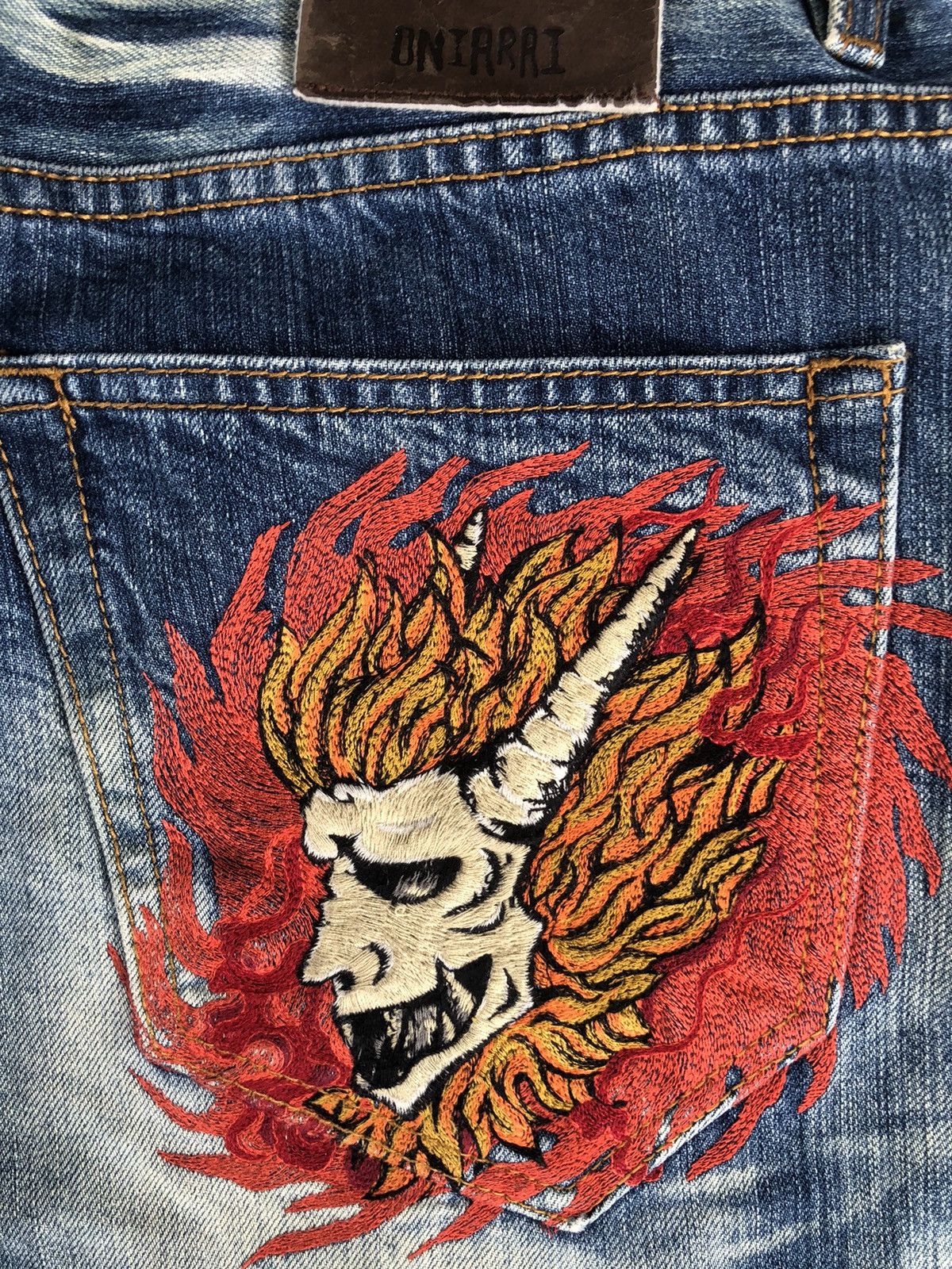 Japanese Brand Japanese Oniarai Embroidered Jeans Acid Wash Distressed Size US 33 - 13 Thumbnail