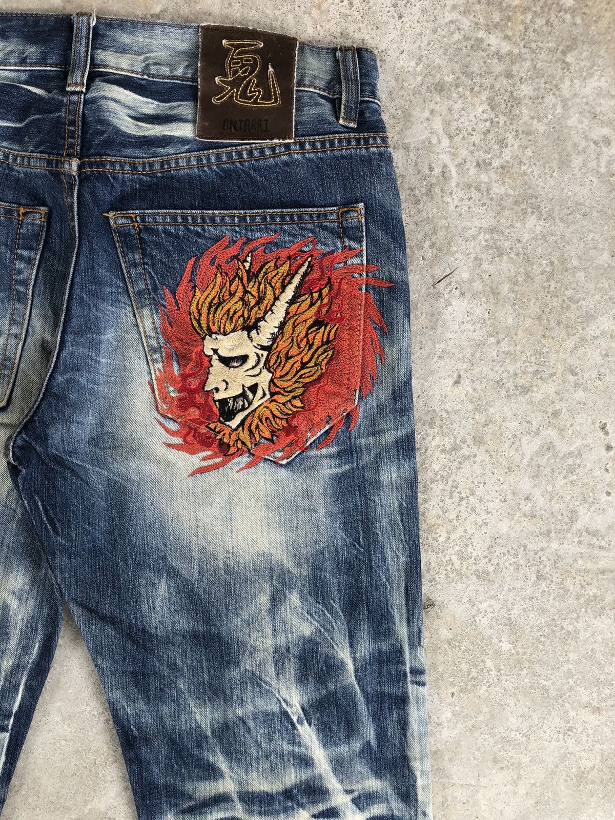 Japanese Brand Japanese Oniarai Embroidered Jeans Acid Wash Distressed Size US 33 - 10 Thumbnail