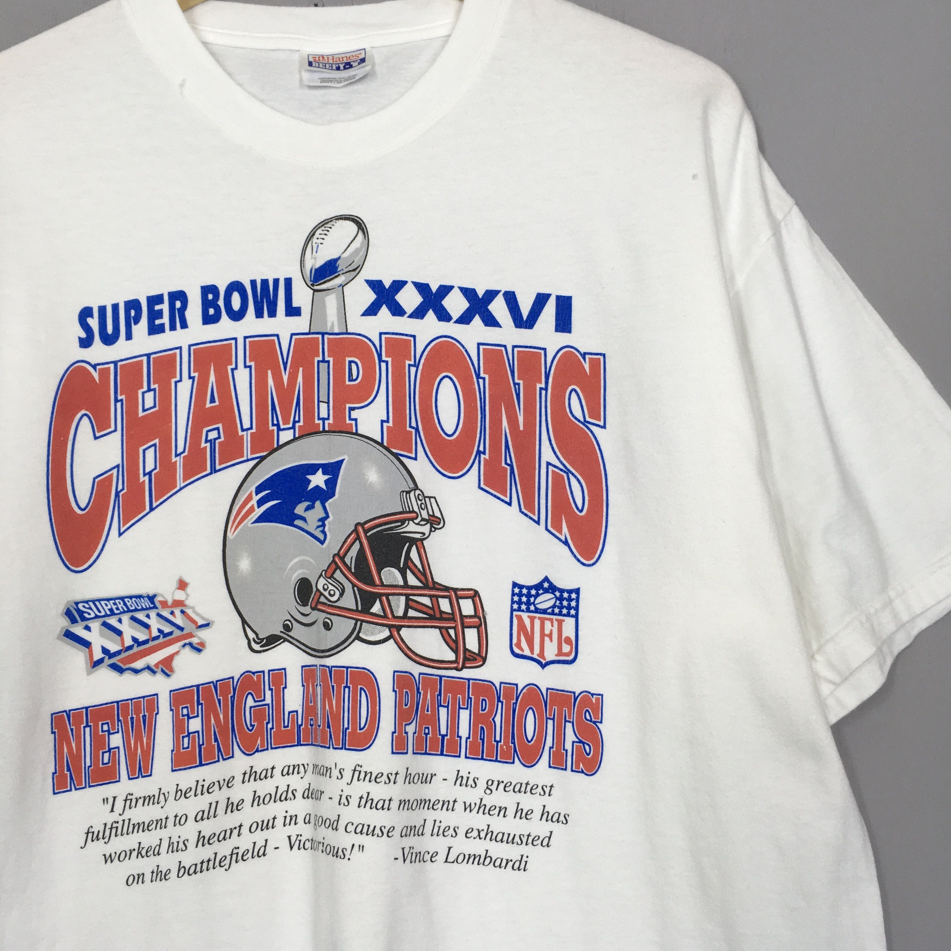 Hanes × NFL × Vintage Vintage Y2K New England Patriots Nfl White T Shirt Size US L / EU 52-54 / 3 - 2 Thumbnail