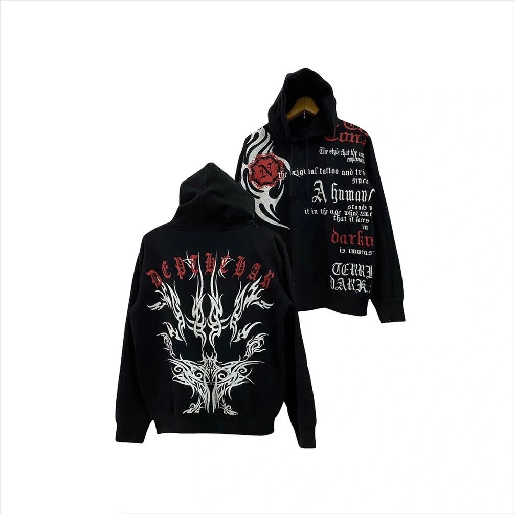 image of All Over Printed Tatoo Art Hoodie Sweatshirt Designed in Black, Men's (Size Small)