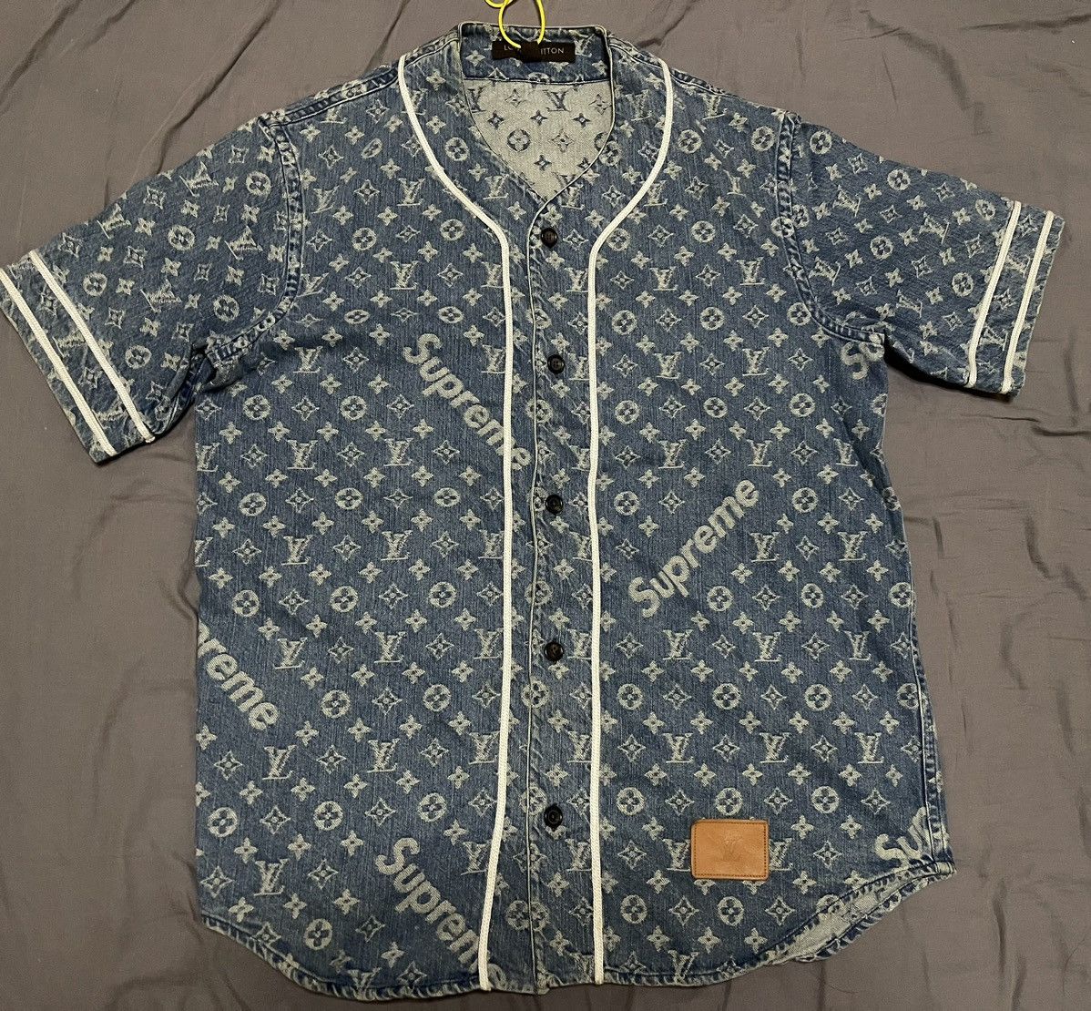 Louis Vuitton x Supreme ☆ AUTHENTIC Denim Blue Baseball Jersey