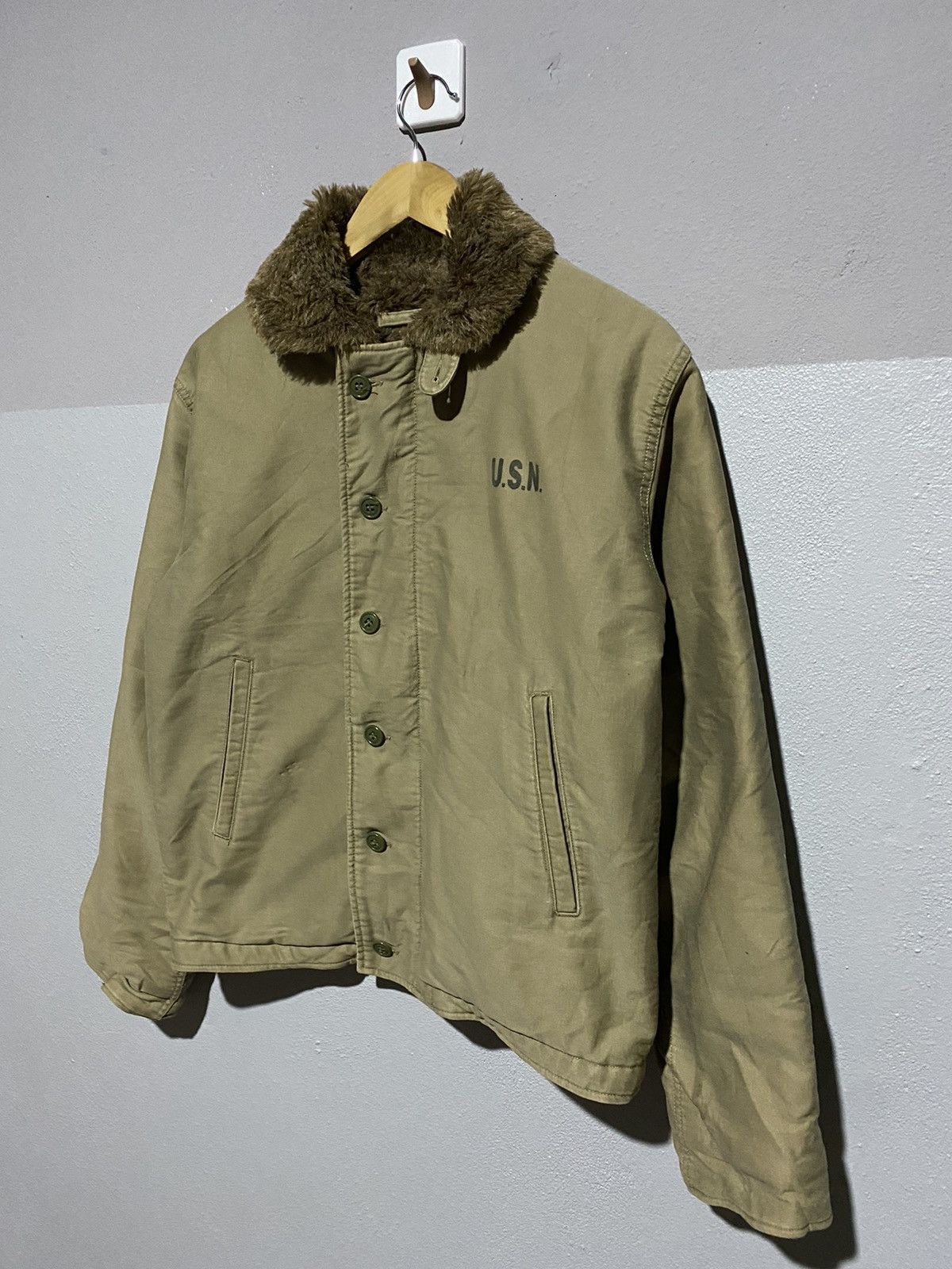 Vintage U.S. Navy N-1 Deck Jacket Olive Green Military Coat