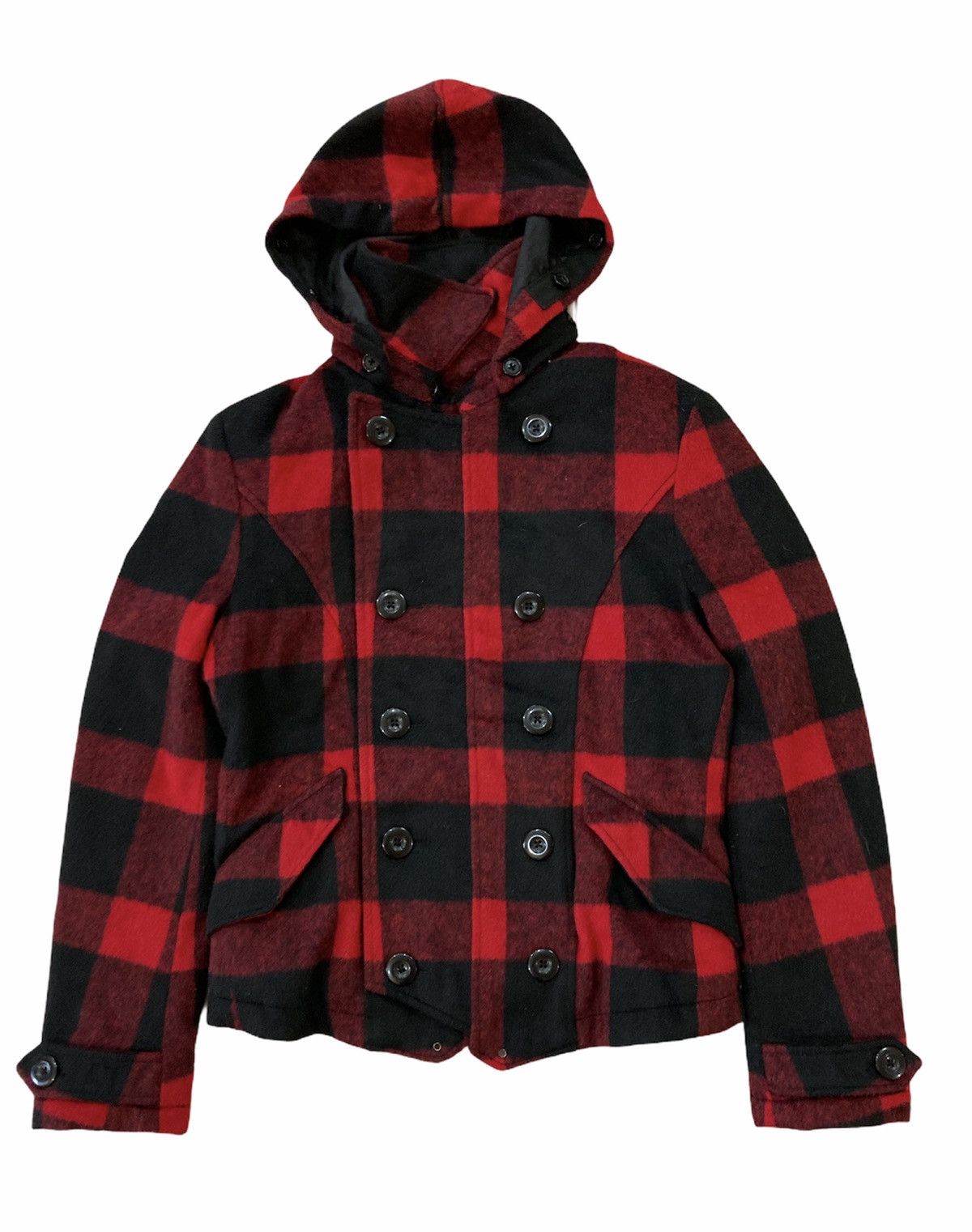 PPFM CHECK PLAID PEA COAT JACKET WITH HOODIE