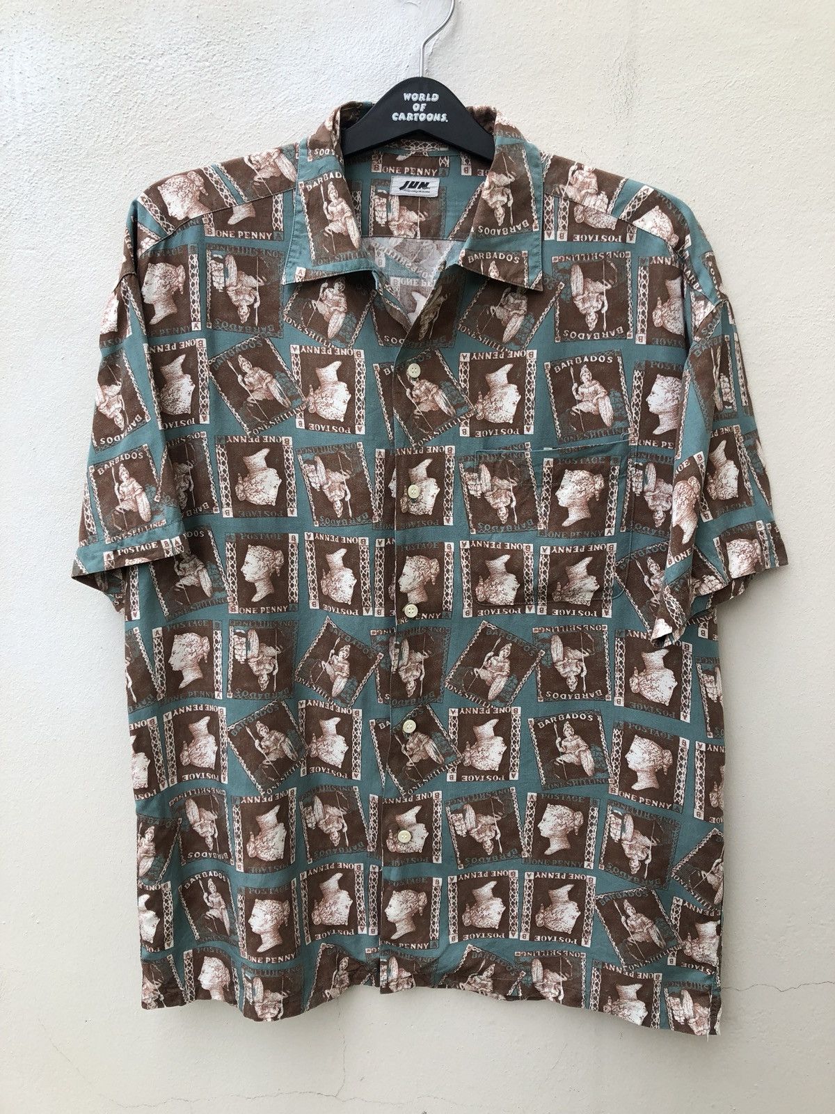 Vintage Vtg 80s 90s Junmen Japan Open Collar Statue Rayon Shirt Size US L / EU 52-54 / 3 - 6 Thumbnail