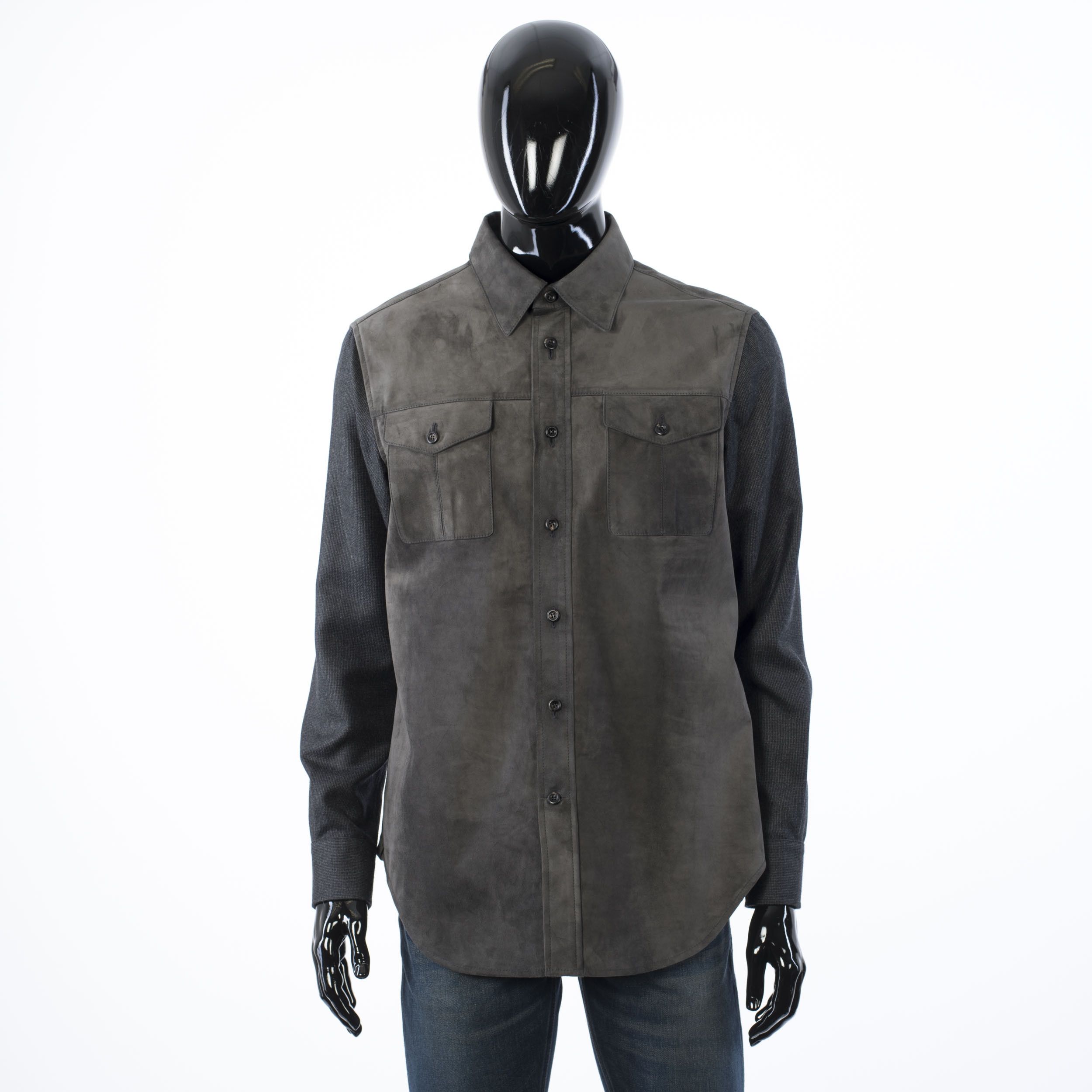 image of Brioni 4800$ Fitted Longsleeve Shirt In Gray Cashmere & Suede in Grey, Men's (Size Small)