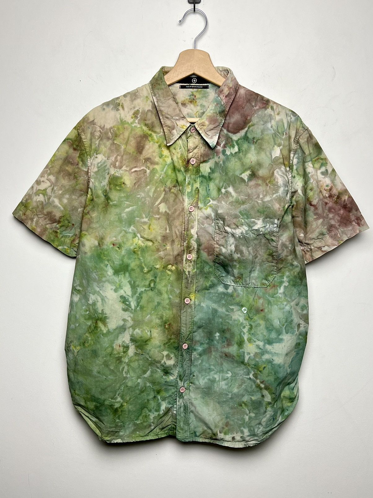 Pre-owned Handmade X Stone Island Camo Shirt 1/1 Ice Dyed Tie Dye Shirt L-xl