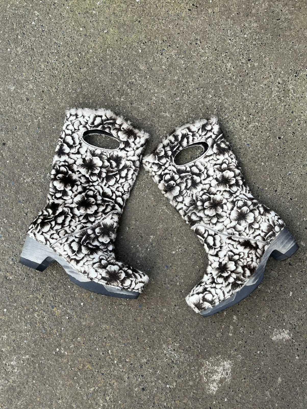 Vintage Amazing Avant Garde Fur Leather Boots Floral y2k Size US 6 / IT 36 - 3 Thumbnail