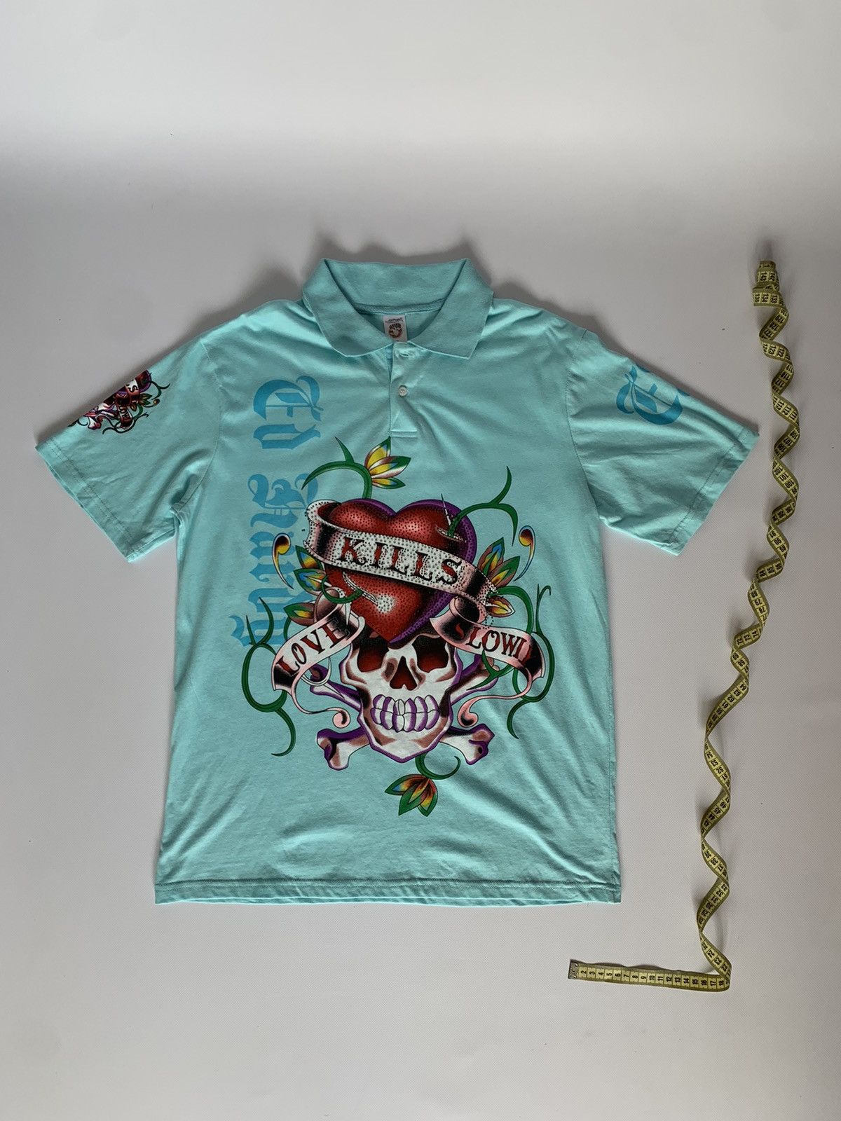 Ed Hardy Christian Audigier Vintage Y2k Drip Skull Rose Polo