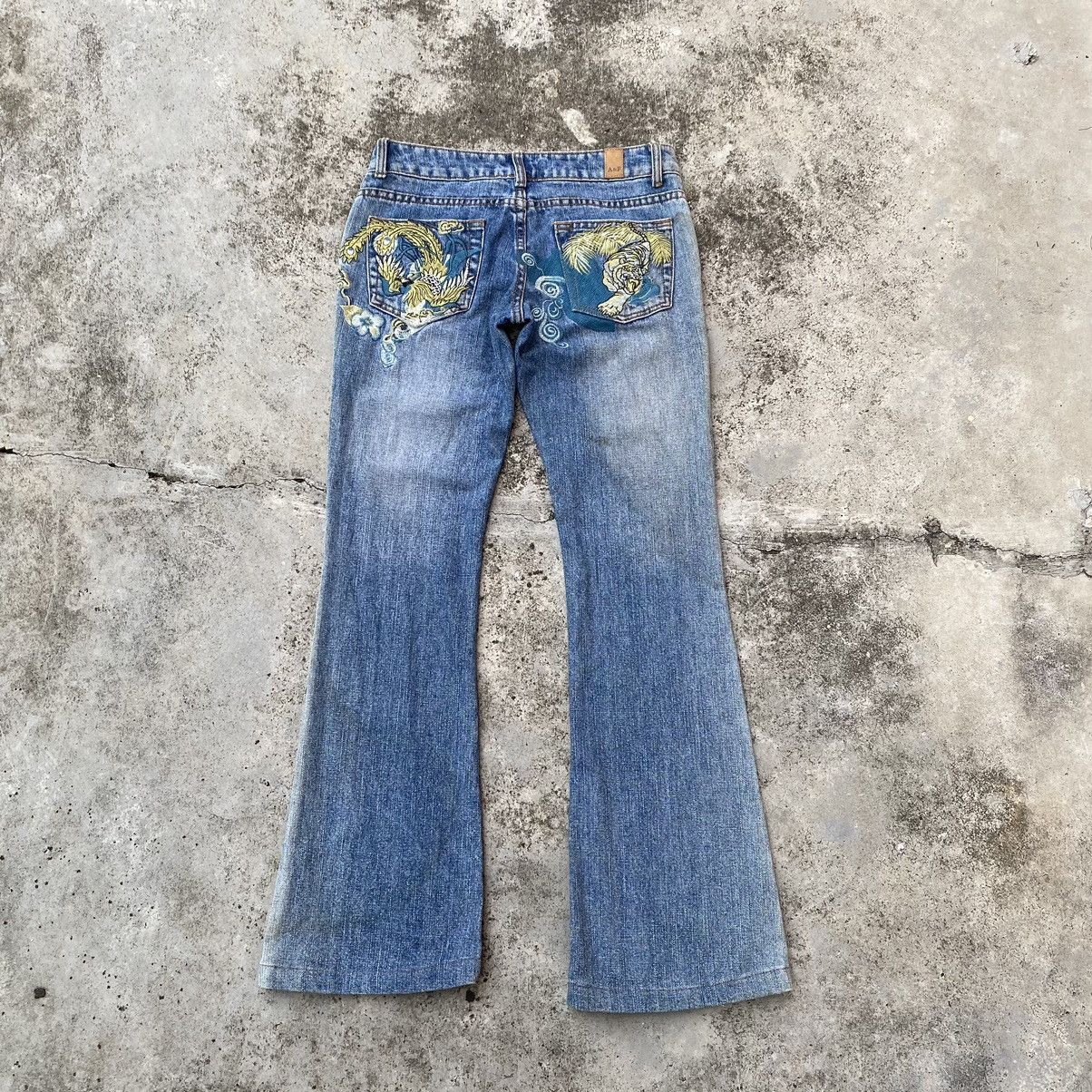 image of Abercrombie Fitch x Sukajan Souvenir Jacket Vintage A&f Embroidary Tiger & Phoenix Flare Jeans in F