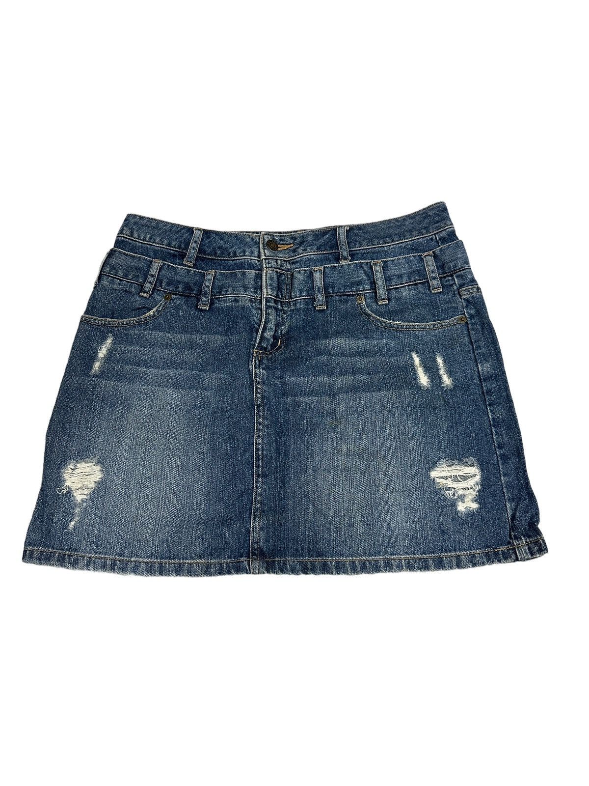 image of Vintage Double Waist Denim Skirt in Blue, Women's (Size 34)