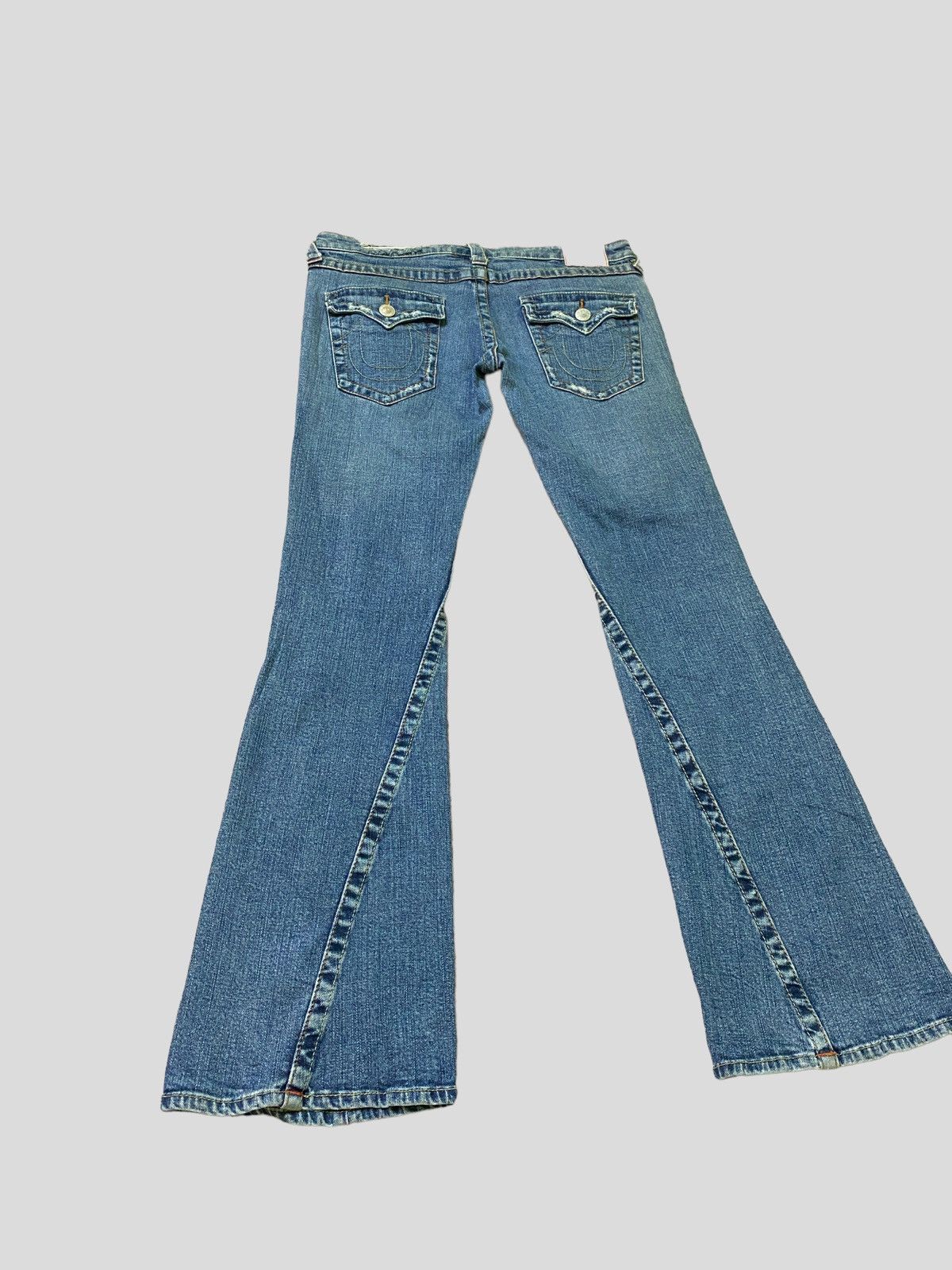 image of Flared True Religion Joey Distressed Boot Cut Low Rise Denim in Blue, Men's (Size 30)