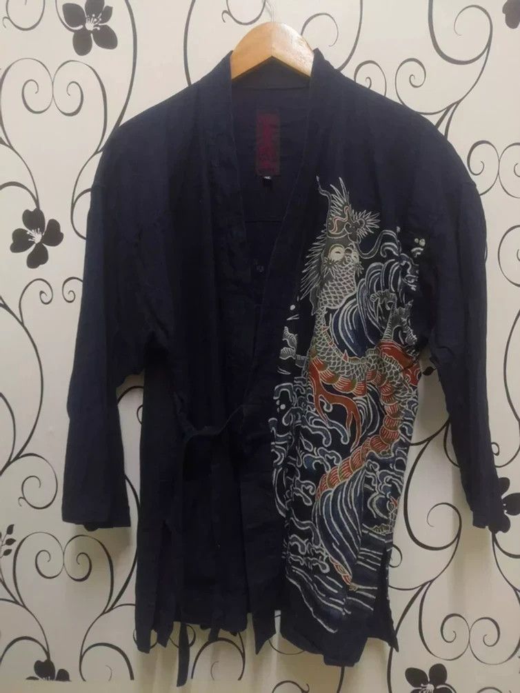 image of Kimono Japan Dragon x Sukajan Souvenir Jacket vintage Kimono Hanten Big Dragon Over Print Yakuza in