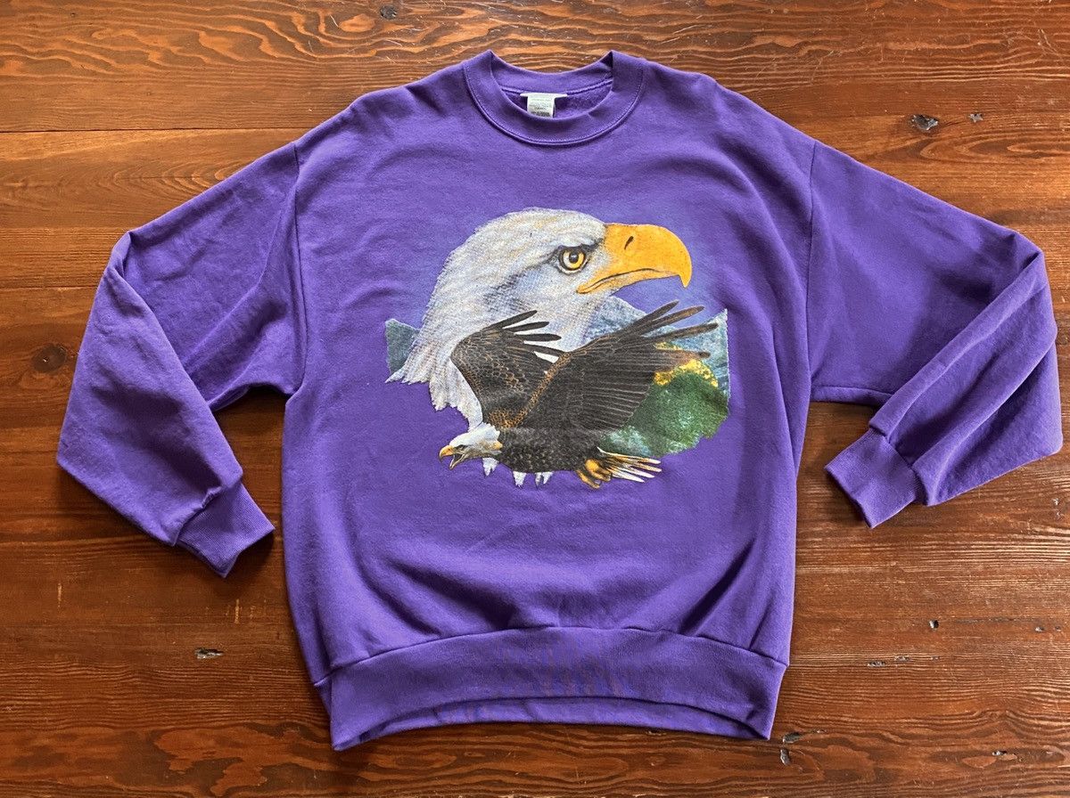 Vintage Vintage 90’s Bald Eagle Big Image Purple Crewneck Sweatshirt Size US L / EU 52-54 / 3 - 2 Thumbnail