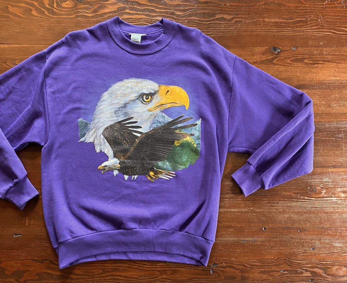 Vintage Vintage 90’s Bald Eagle Big Image Purple Crewneck Sweatshirt Size US L / EU 52-54 / 3 - 1 Thumbnail