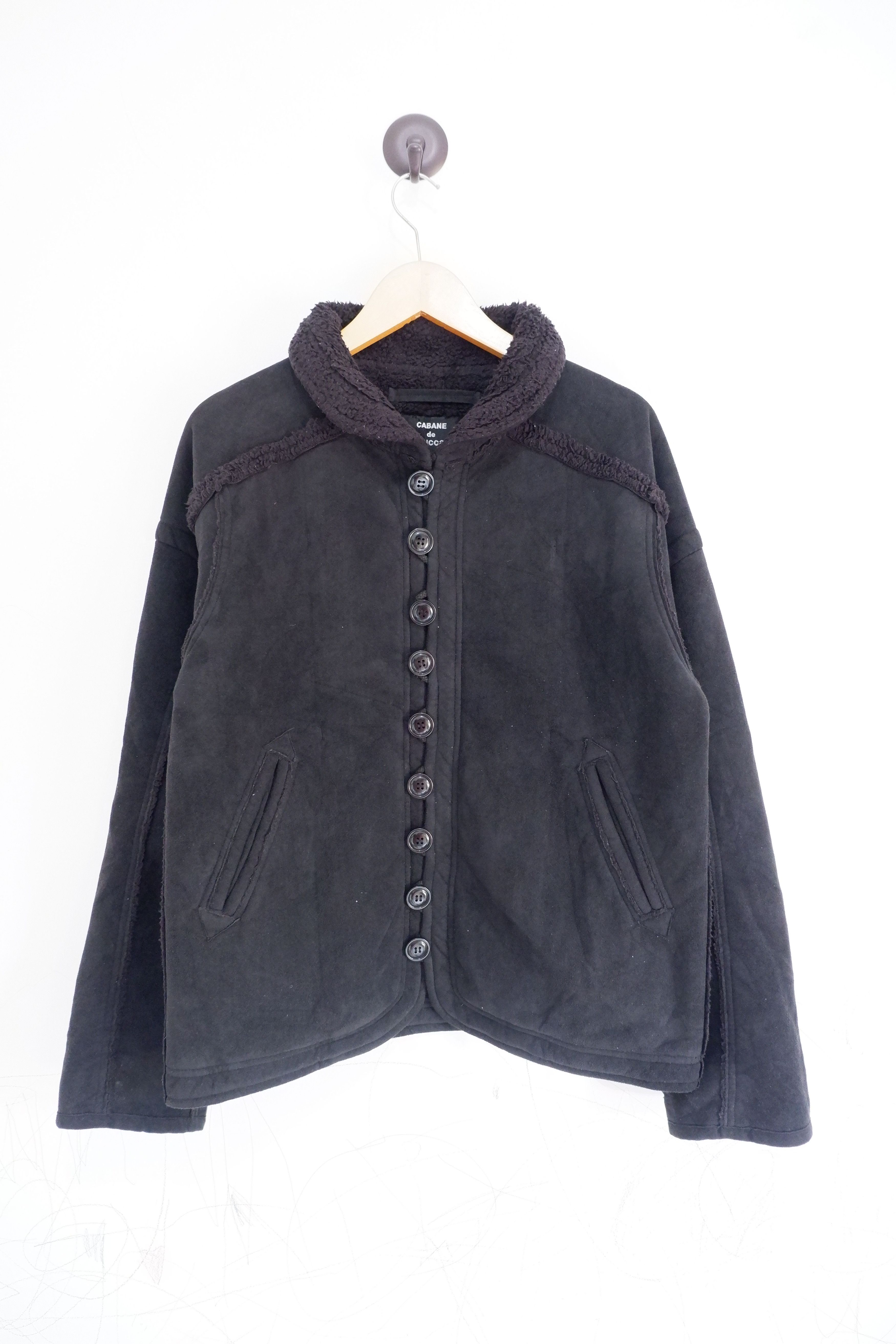 image of Vintage Cabane De Zucca Shearling Fleece Linning Jacket in Black, Men's (Size Small)